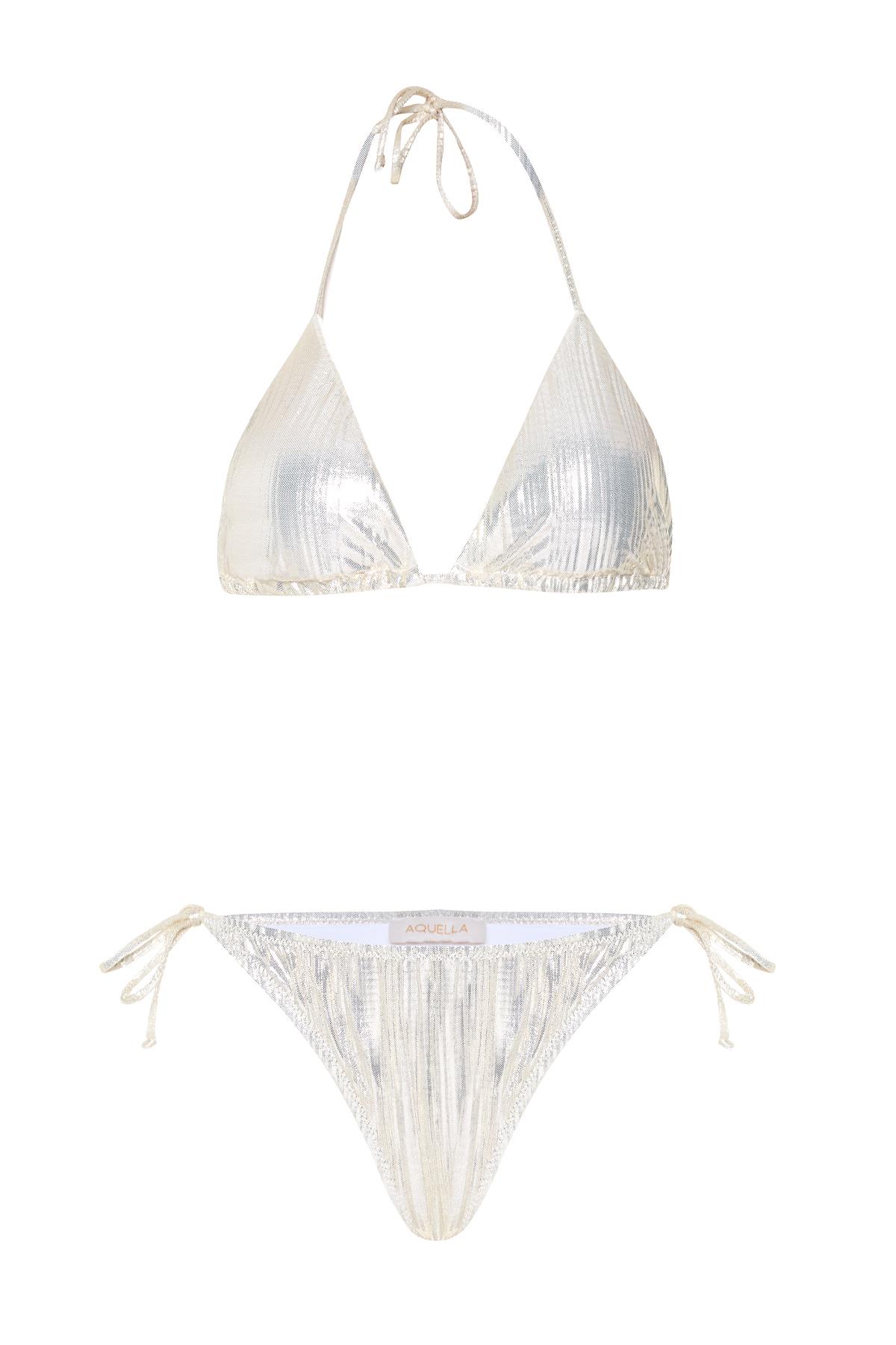 Piliseli Gold Üçgen Bikini Takım