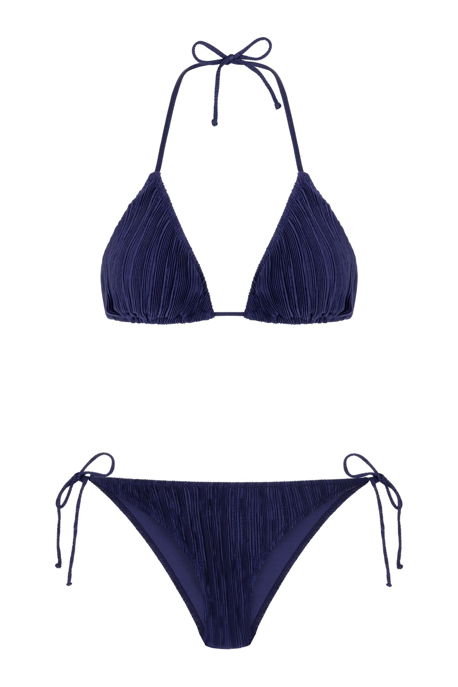 Piliseli Lacivert Üçgen Bikini Takım