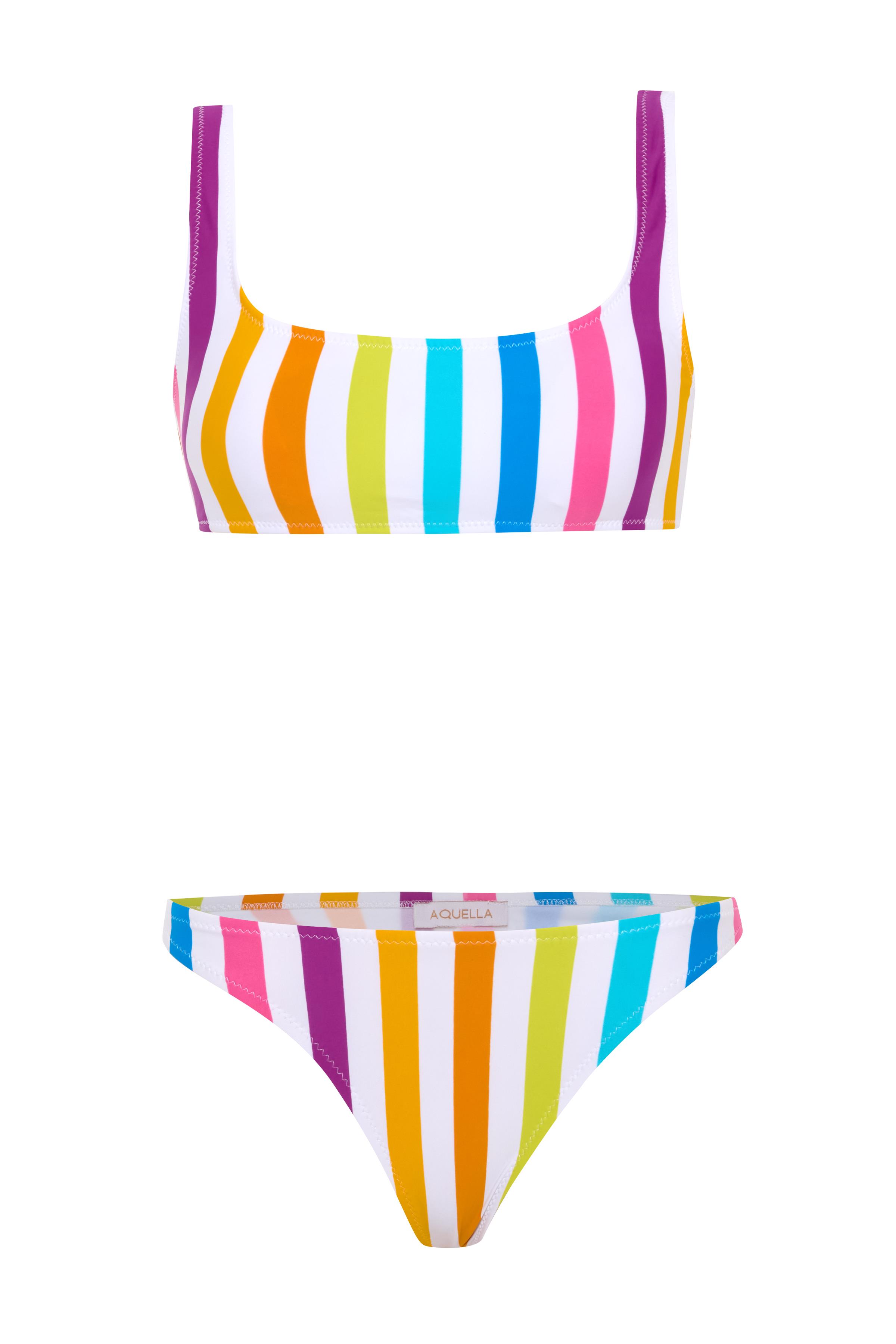 Renkli Çizgili Büstiyer Bikini Takım