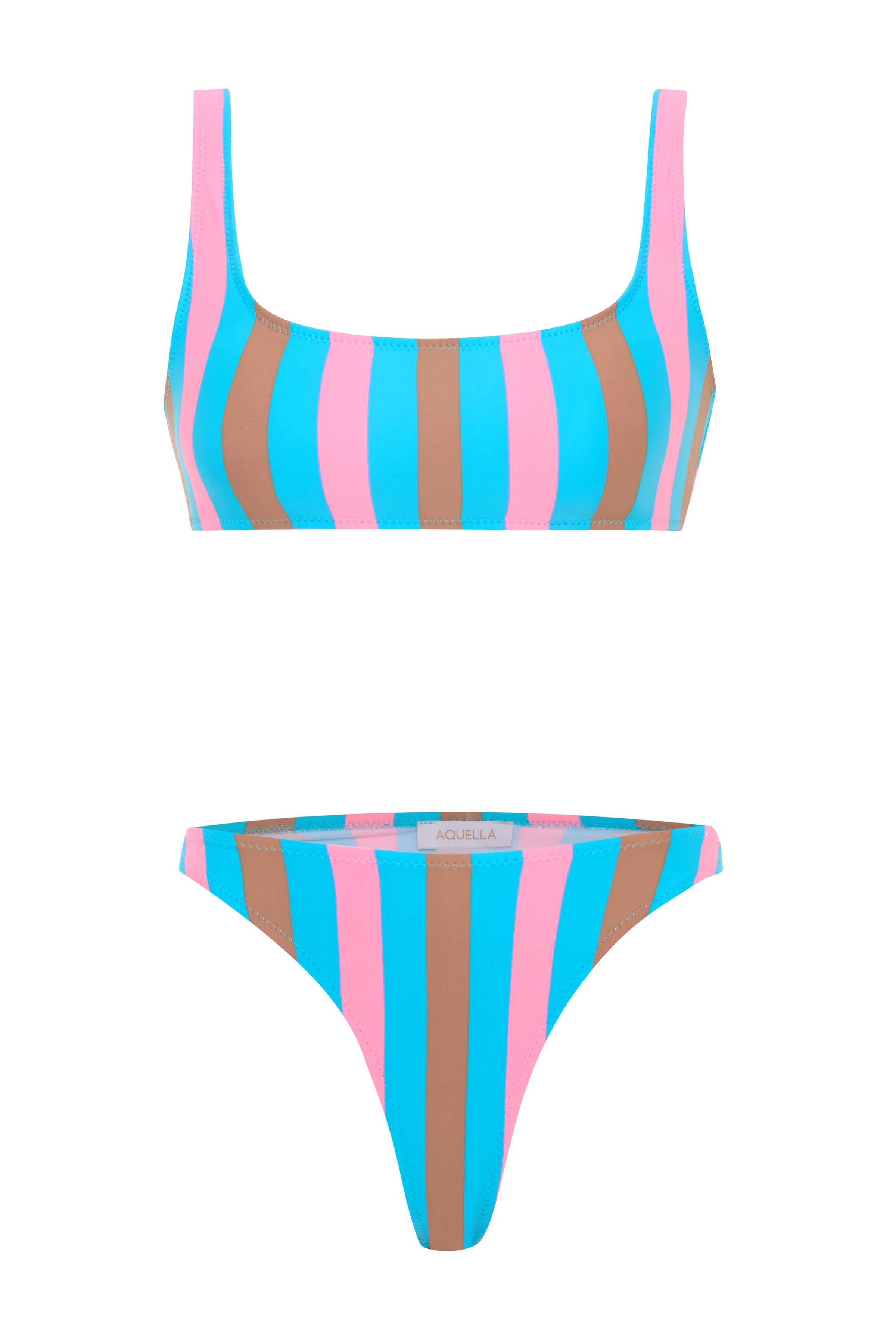 Renkli Çizgili Büstiyer Bikini Takım