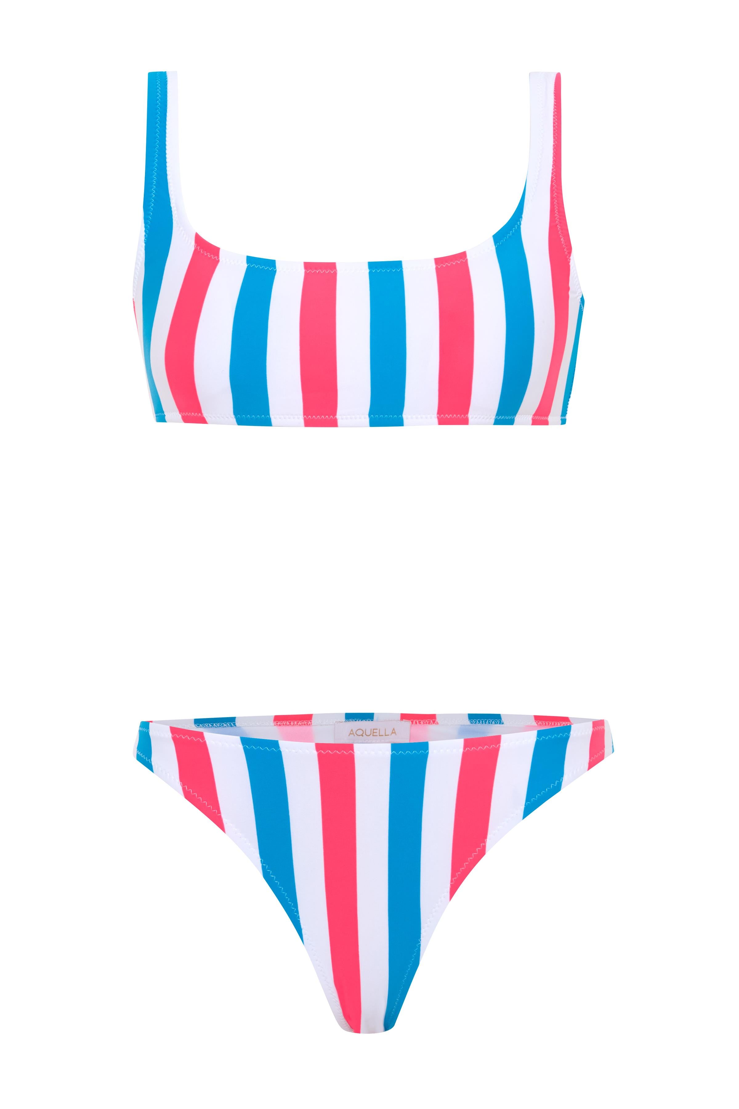 Renkli Çizgili Büstiyer Bikini Takım