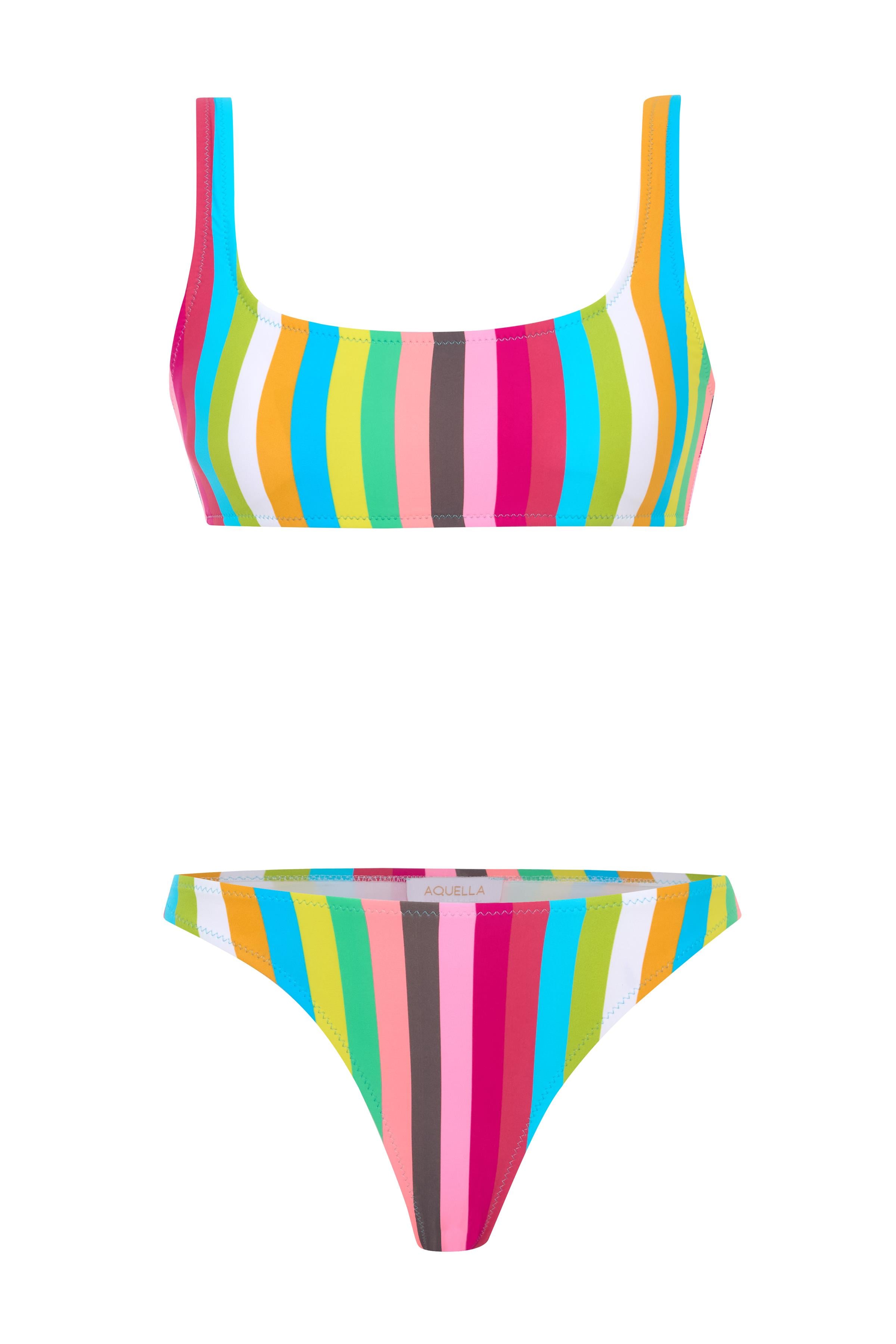 Renkli Çizgili Büstiyer Bikini Takım