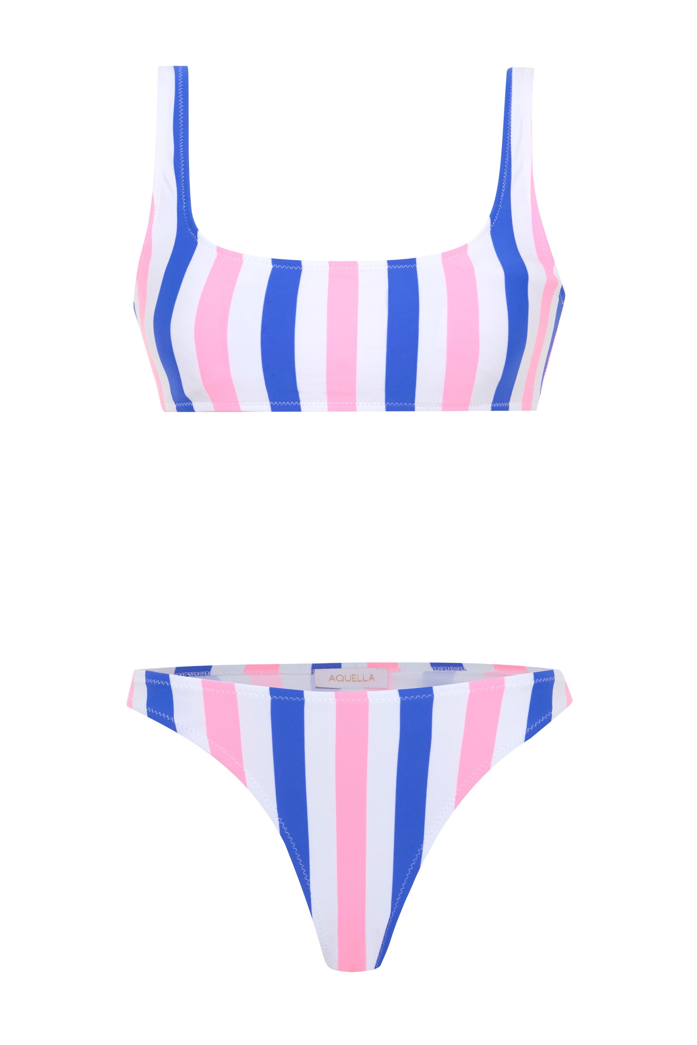 Renkli Çizgili Büstiyer Bikini Takım