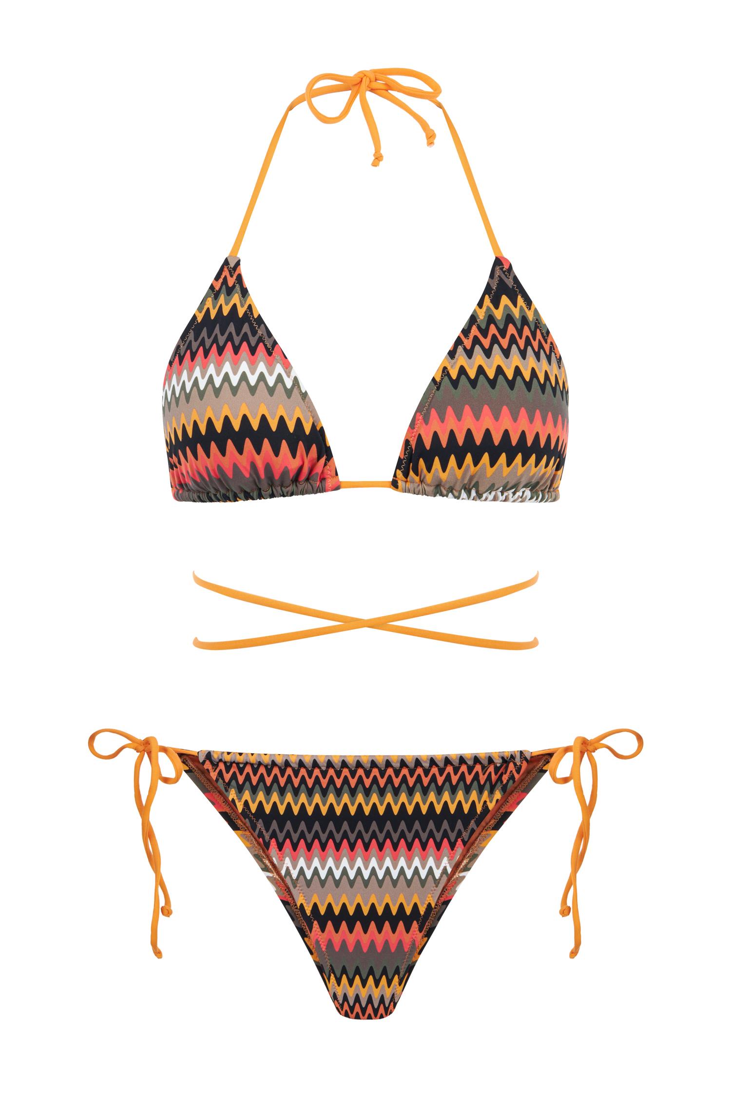 Renkli Desenli Üçgen Bağlamalı Bikini Takım