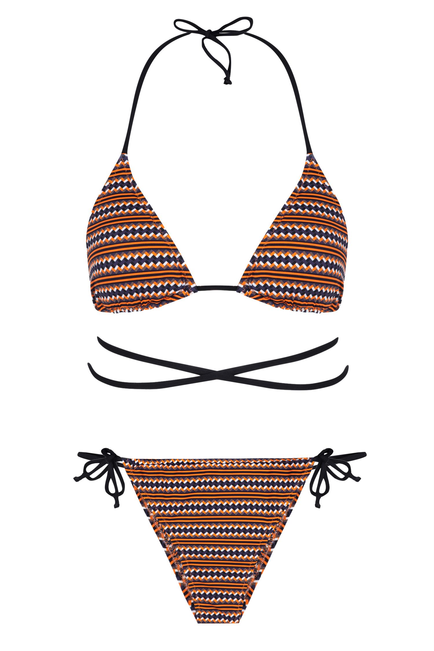 Renkli Desenli Üçgen Bağlamalı Bikini Takım