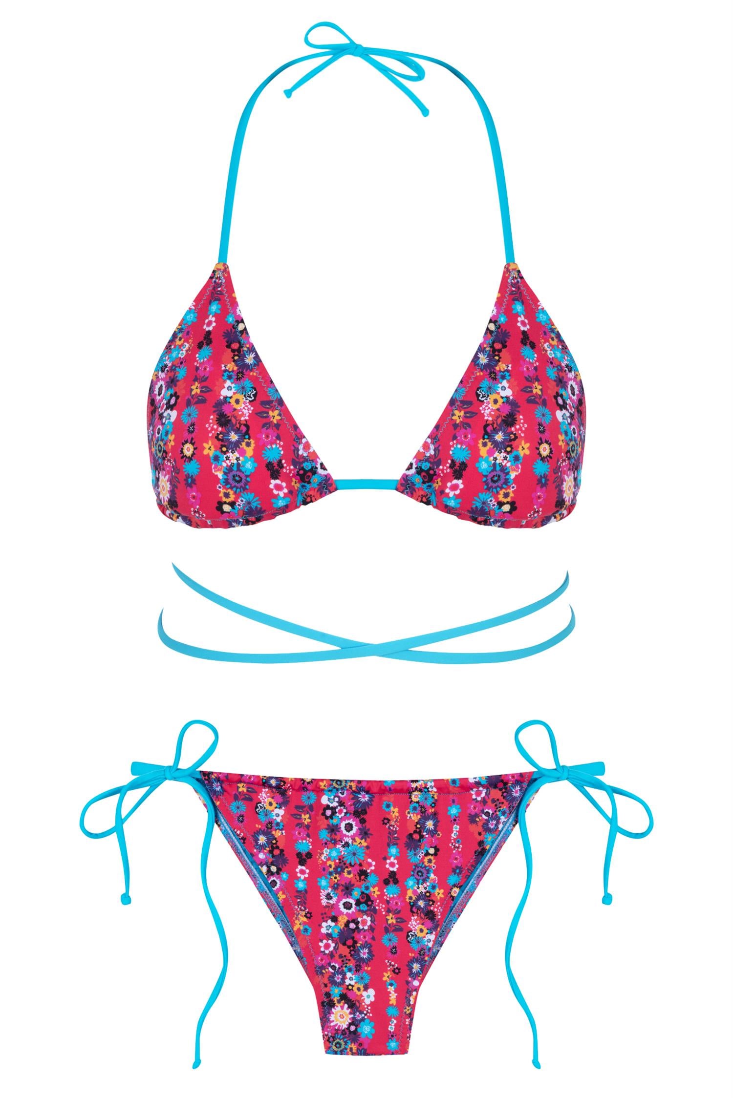 Renkli Desenli Üçgen Bağlamalı Bikini Takım