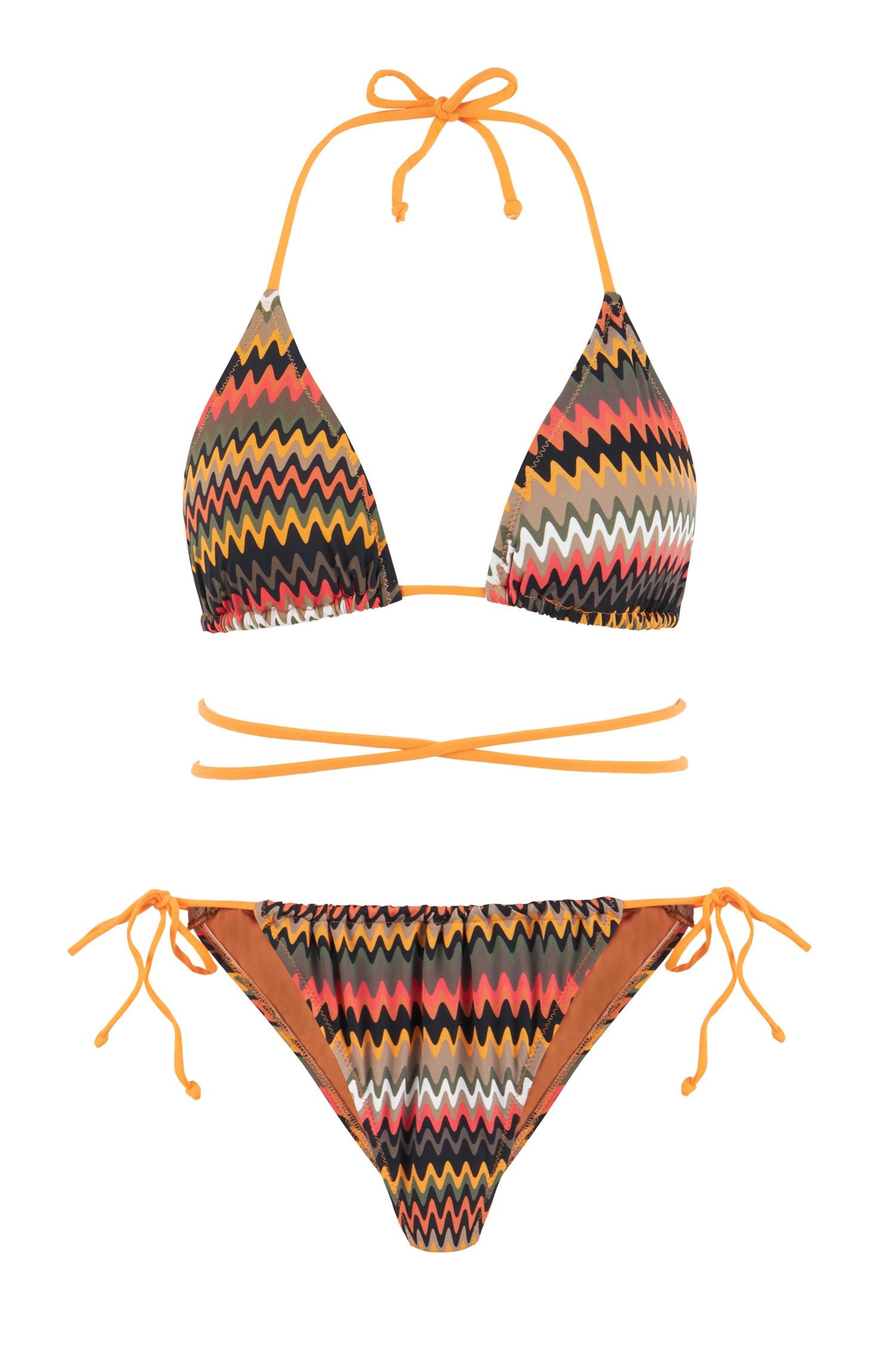 Renkli Desenli Üçgen Bağlamalı Bikini Takım