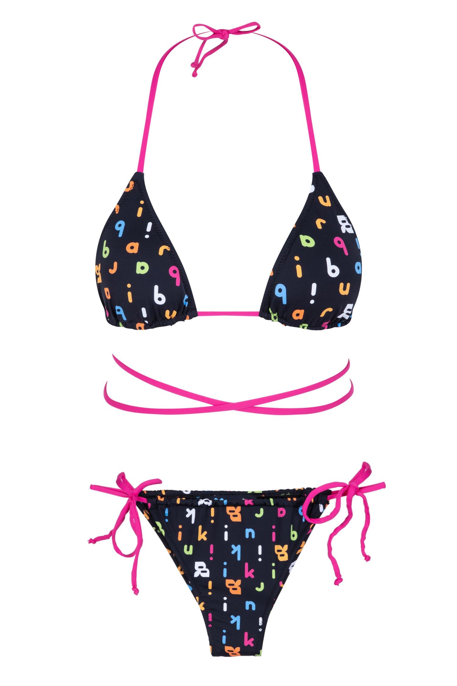 Renkli Desenli Üçgen Bağlamalı Bikini Takım