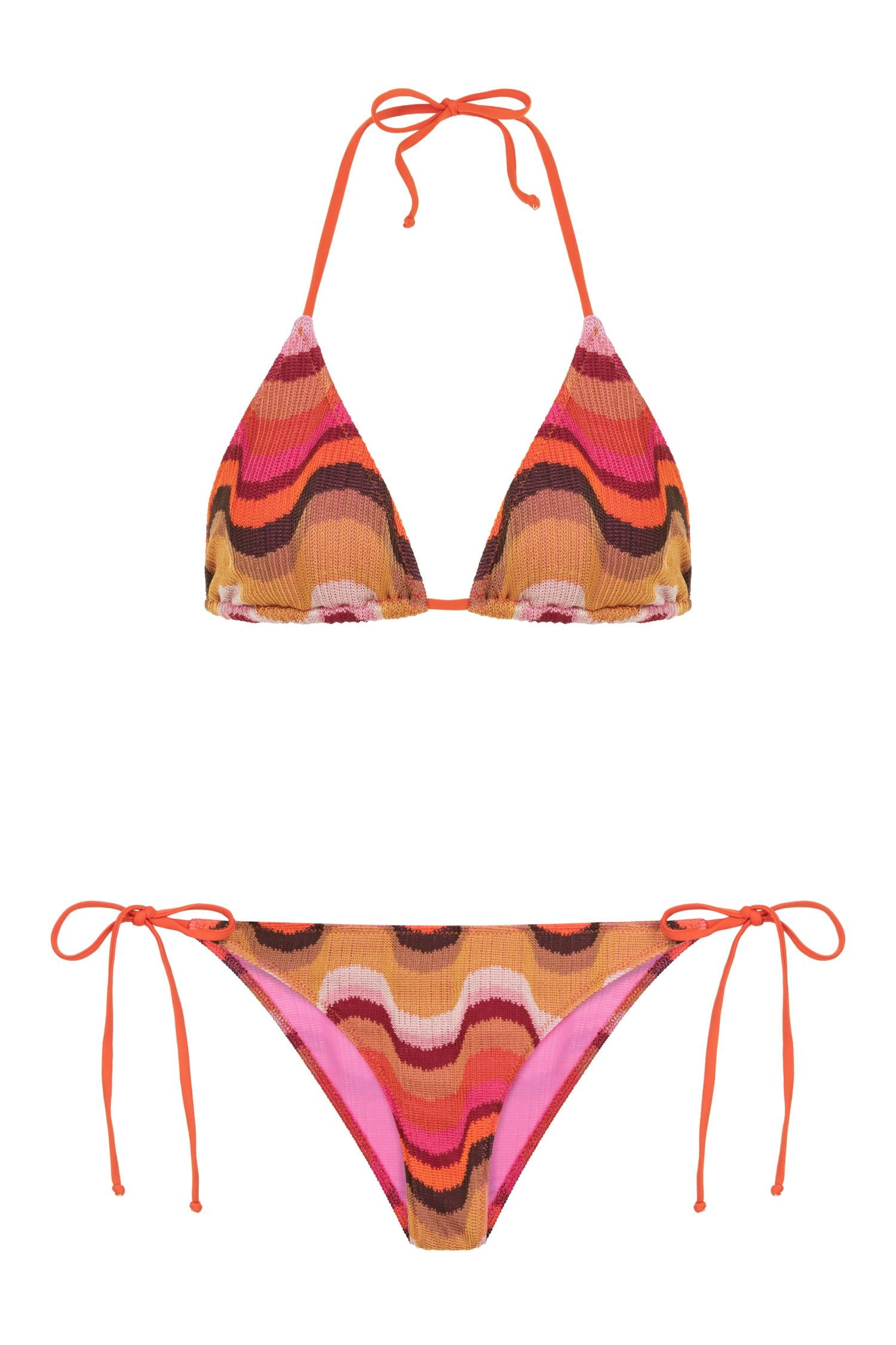 Renkli Triko Üçgen Bikini Takım