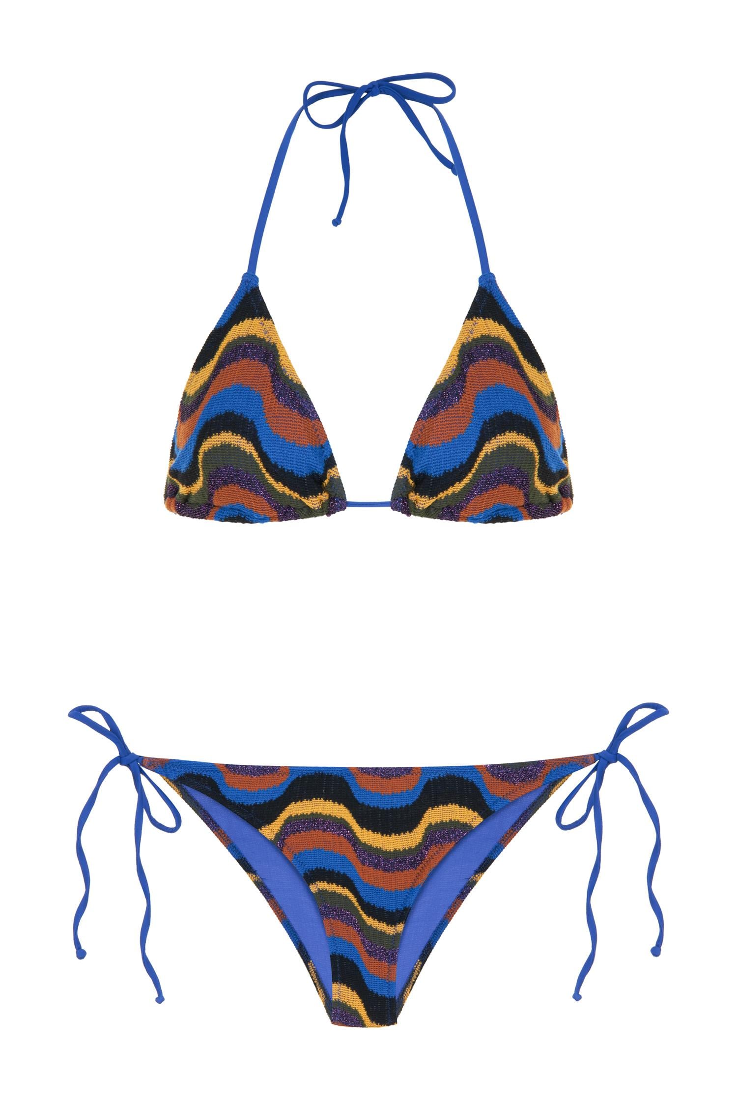 Renkli Triko Üçgen Bikini Takım