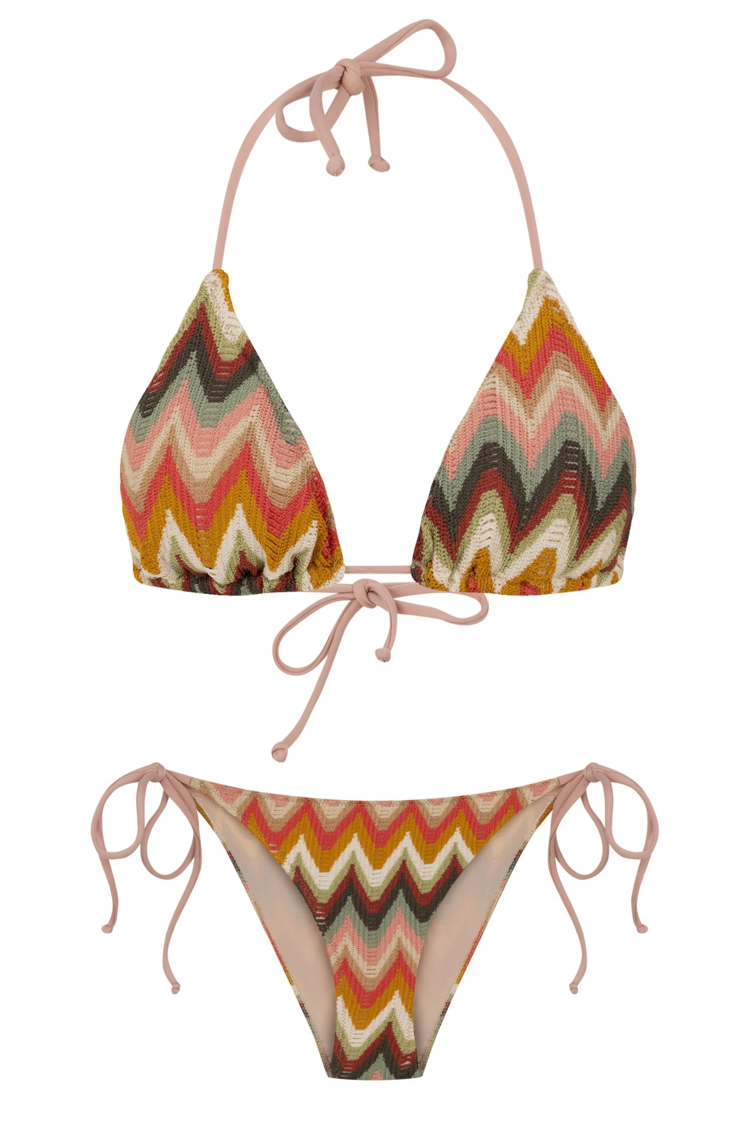 Renkli Triko Üçgen Bikini Takım