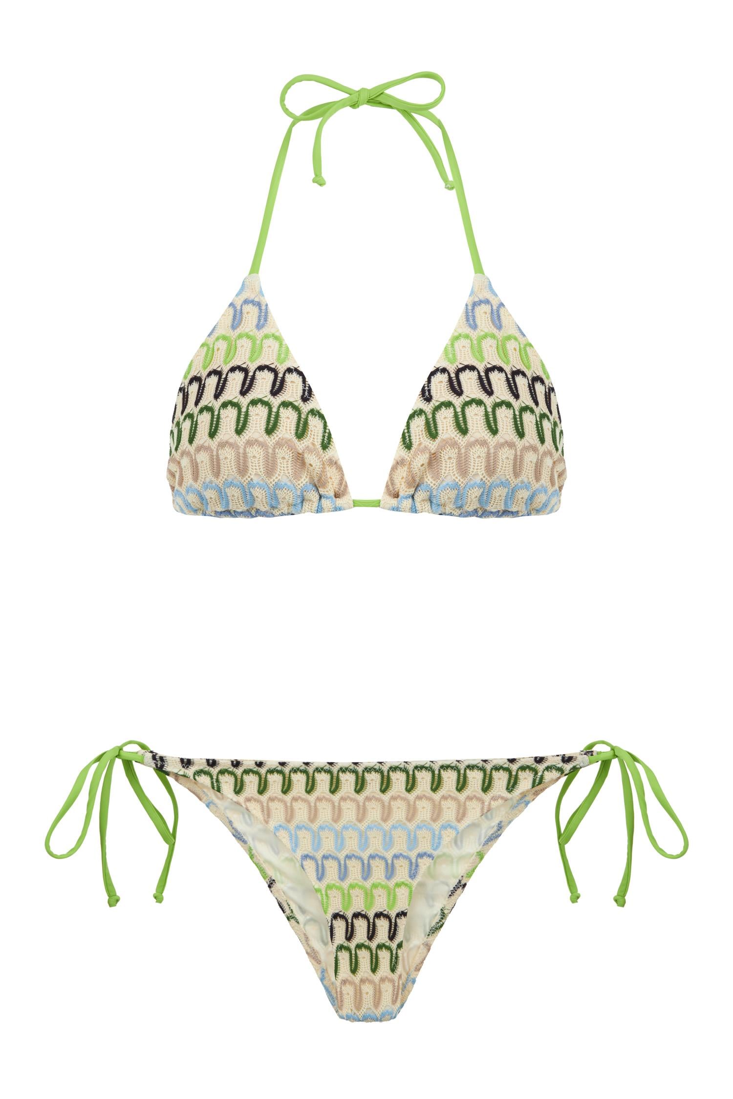 Renkli Triko Üçgen Bikini Takım