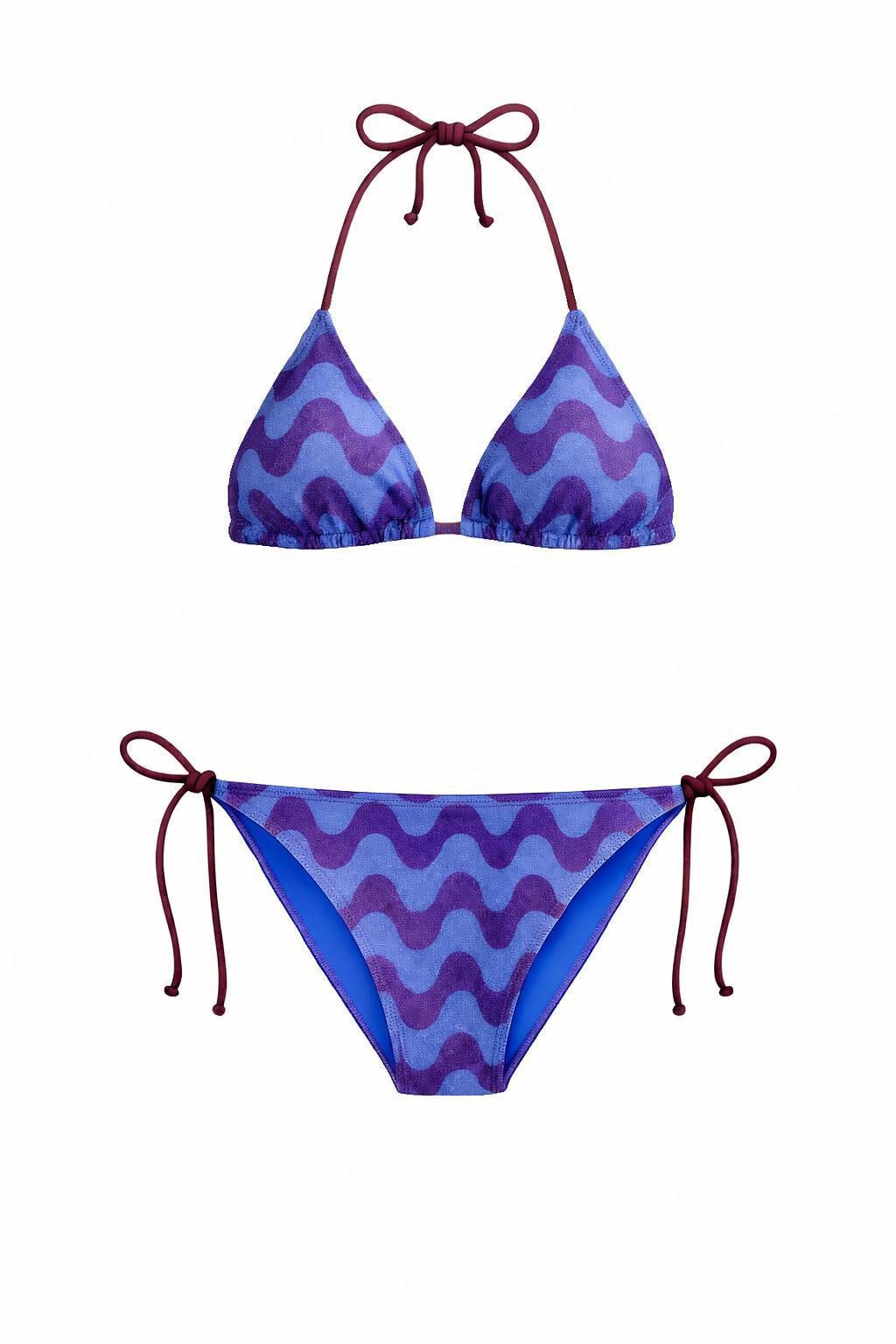 Renkli Triko Üçgen Bikini Takım