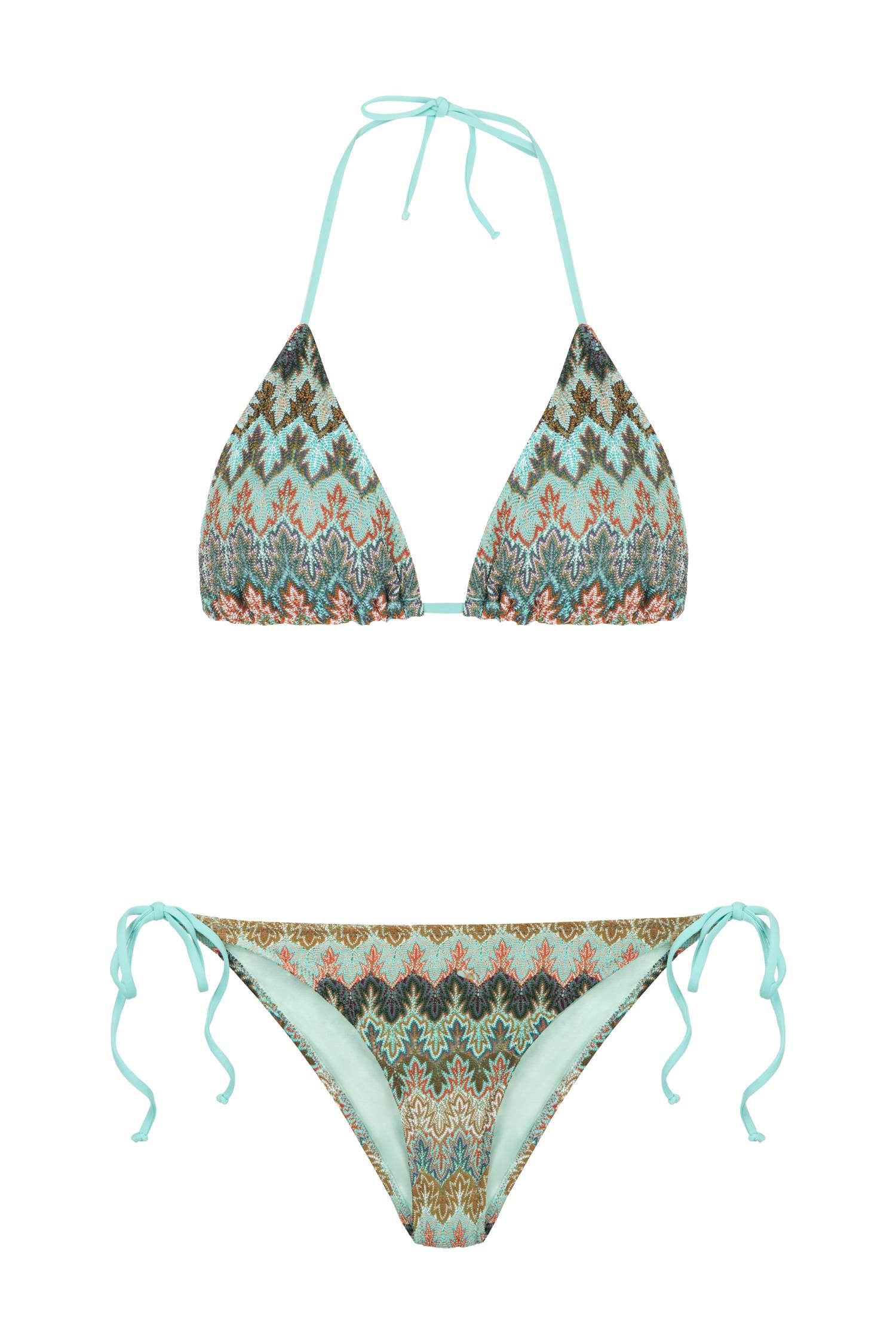 Renkli Triko Üçgen Bikini Takım