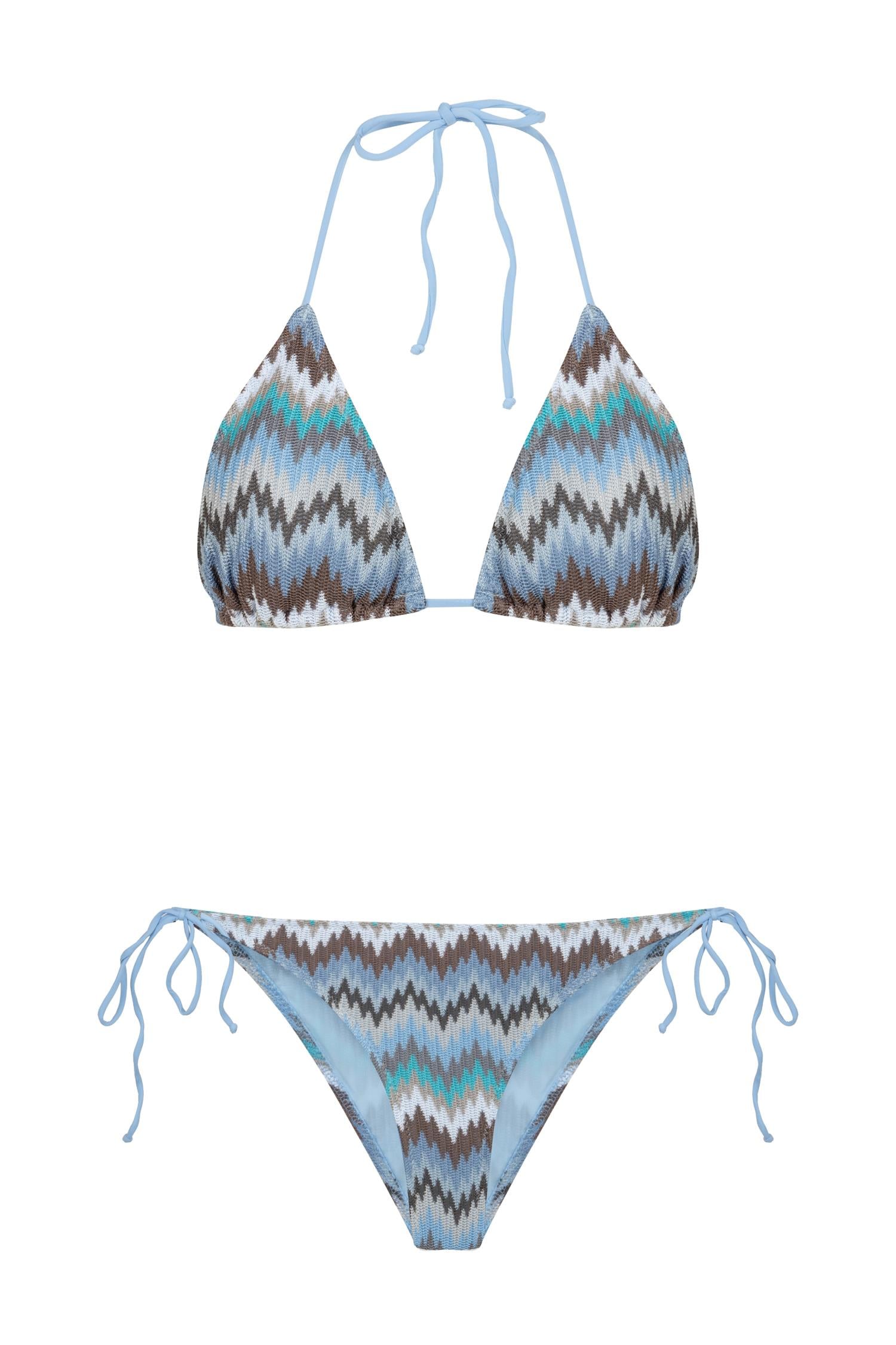 Renkli Triko Üçgen Bikini Takım