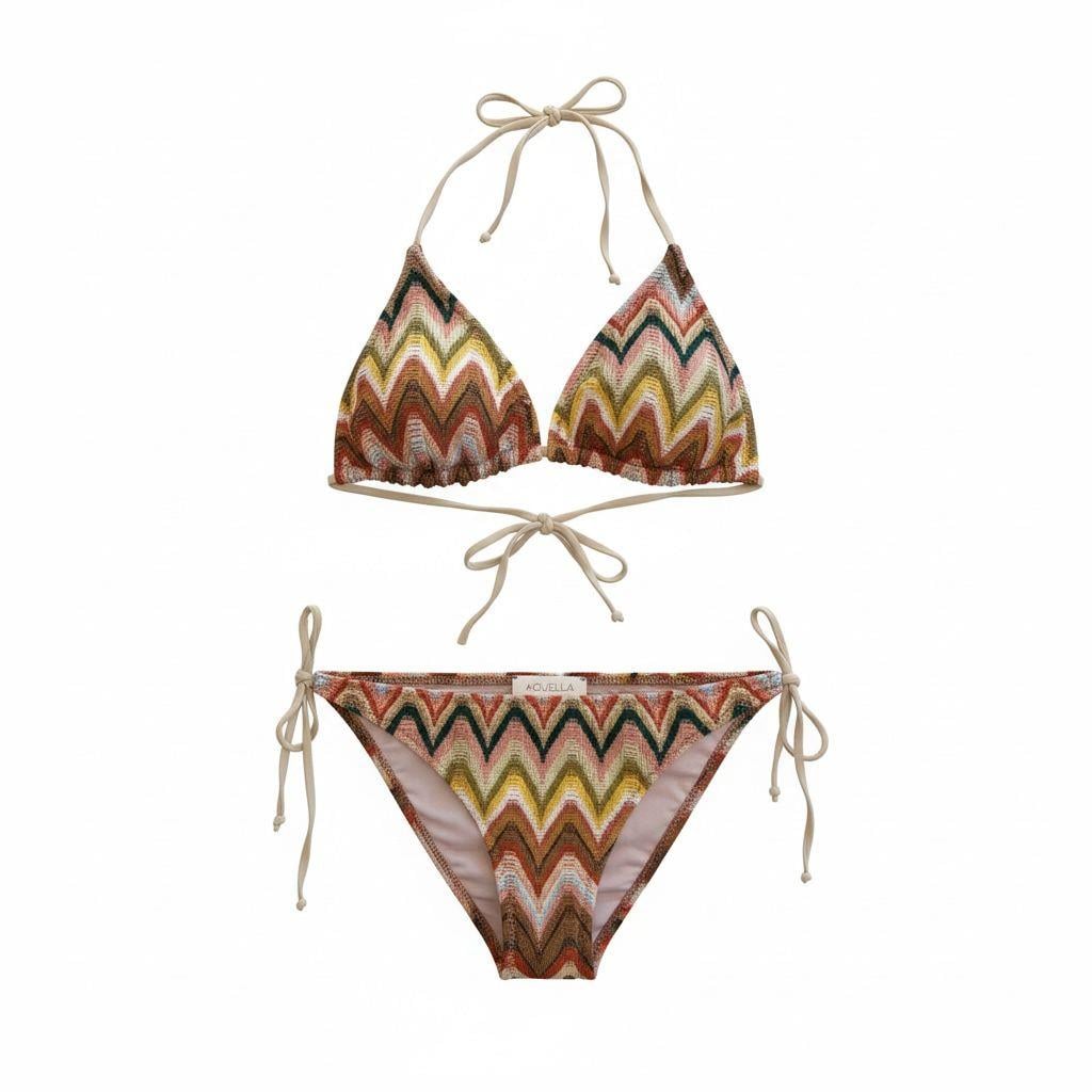 Renkli Triko Üçgen Bikini Takım