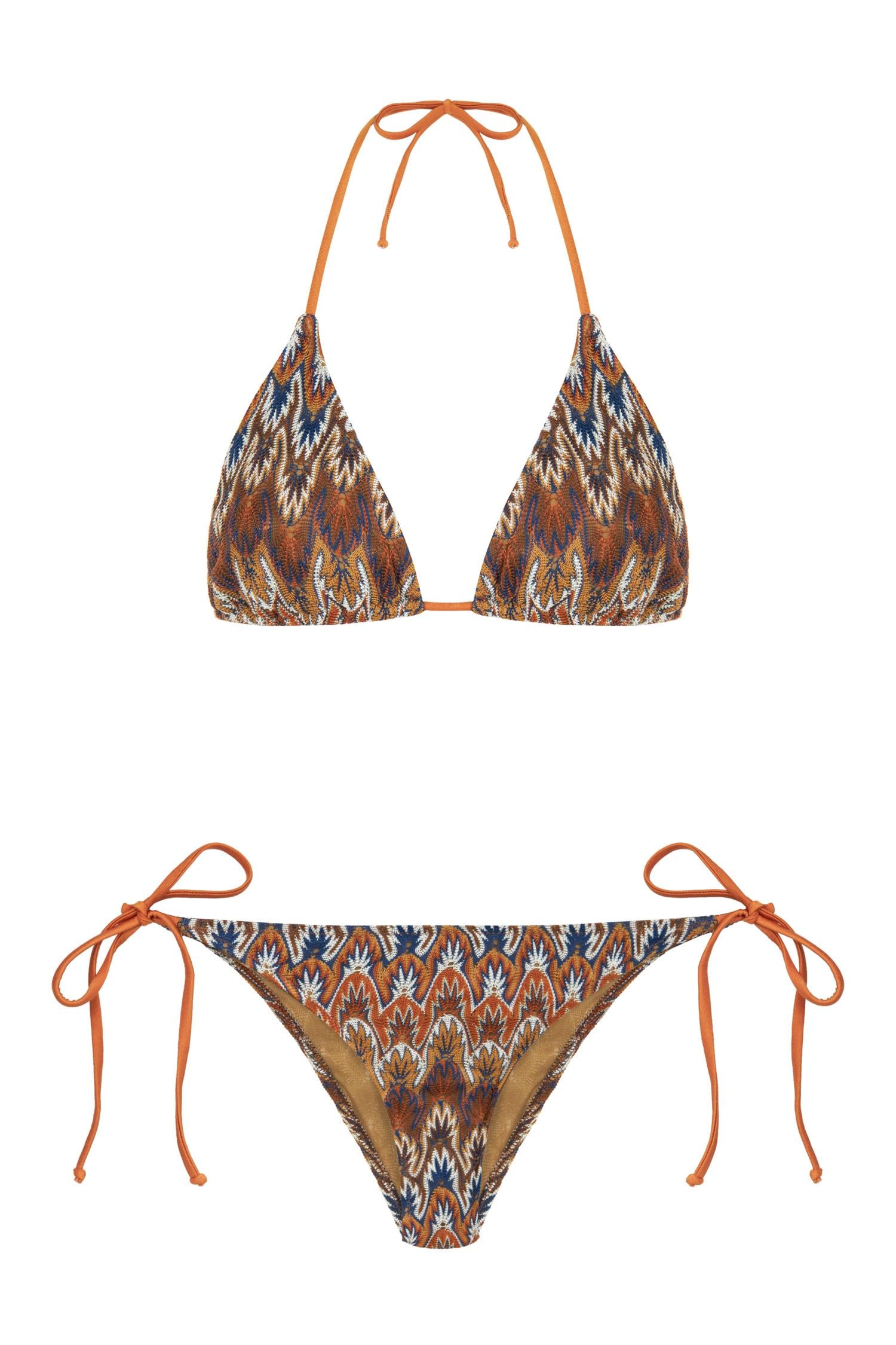 Renkli Triko Üçgen Bikini Takım