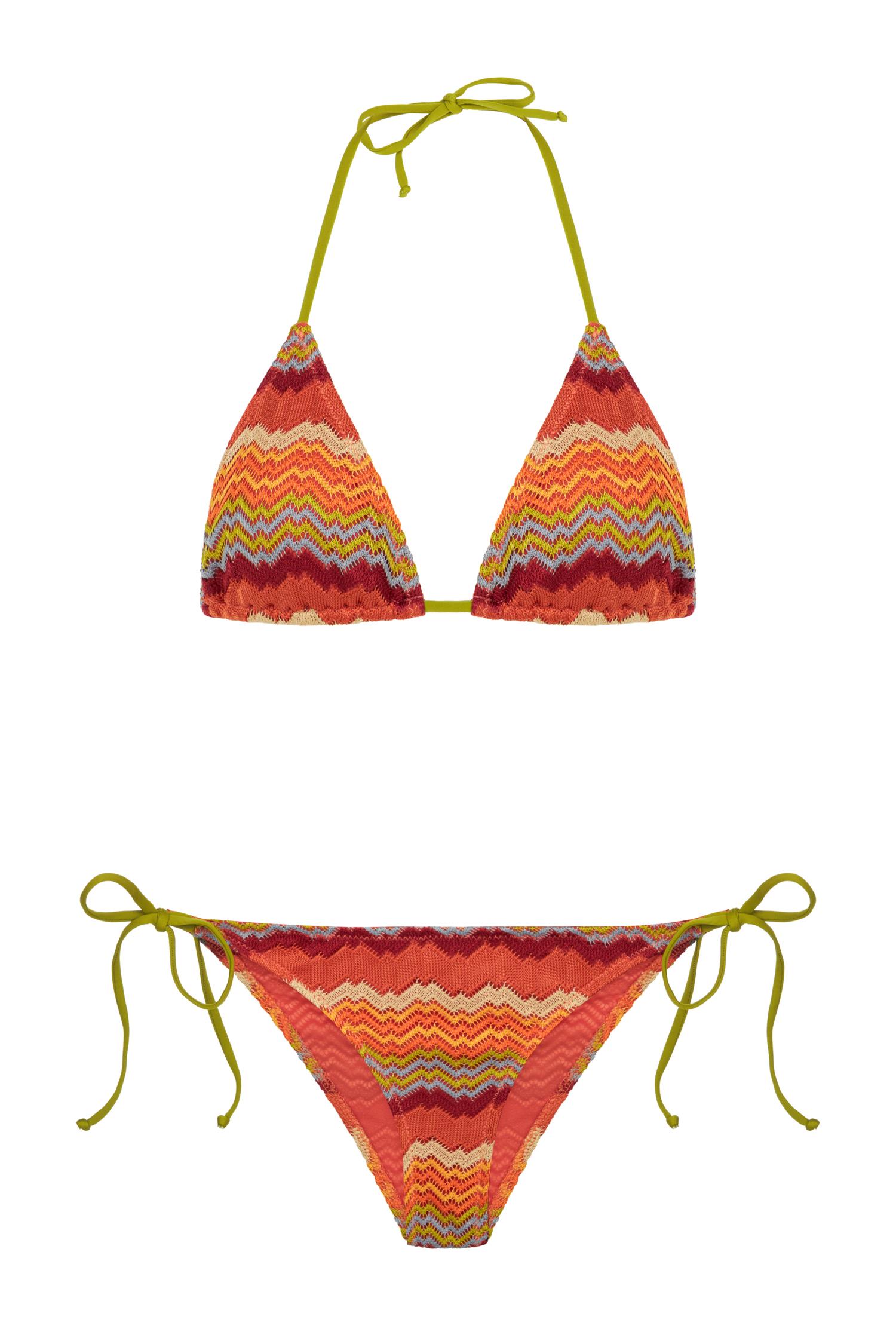 Renkli Triko Üçgen Bikini Takım