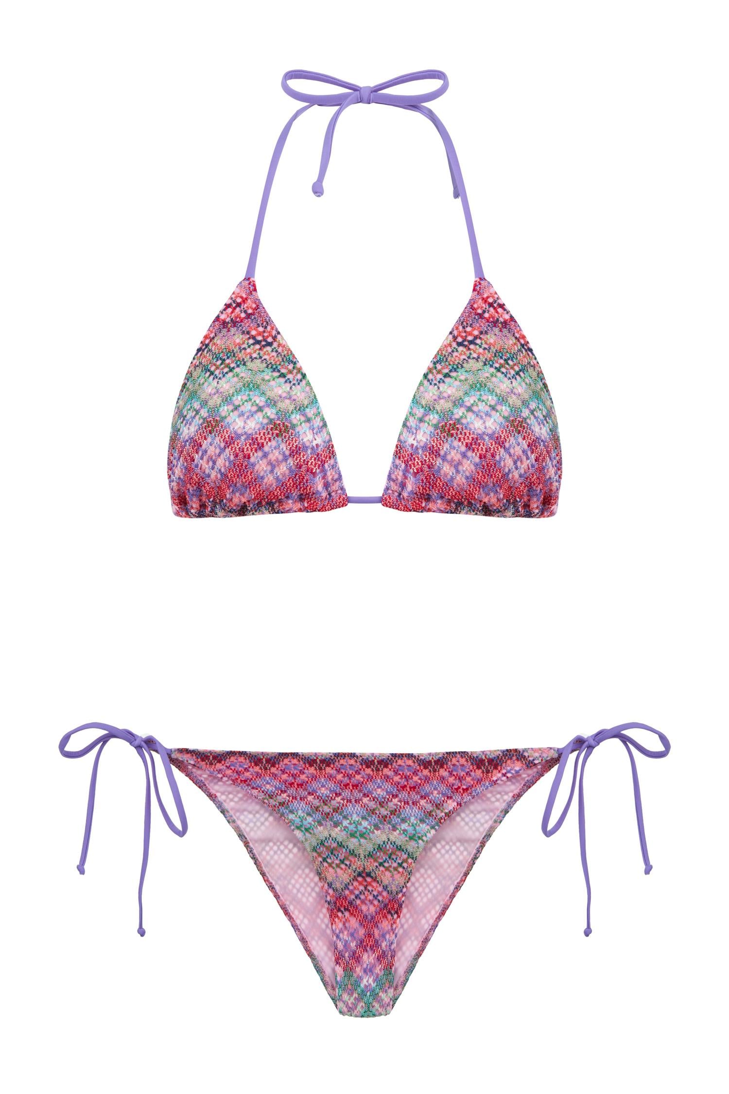 Renkli Triko Üçgen Bikini Takım