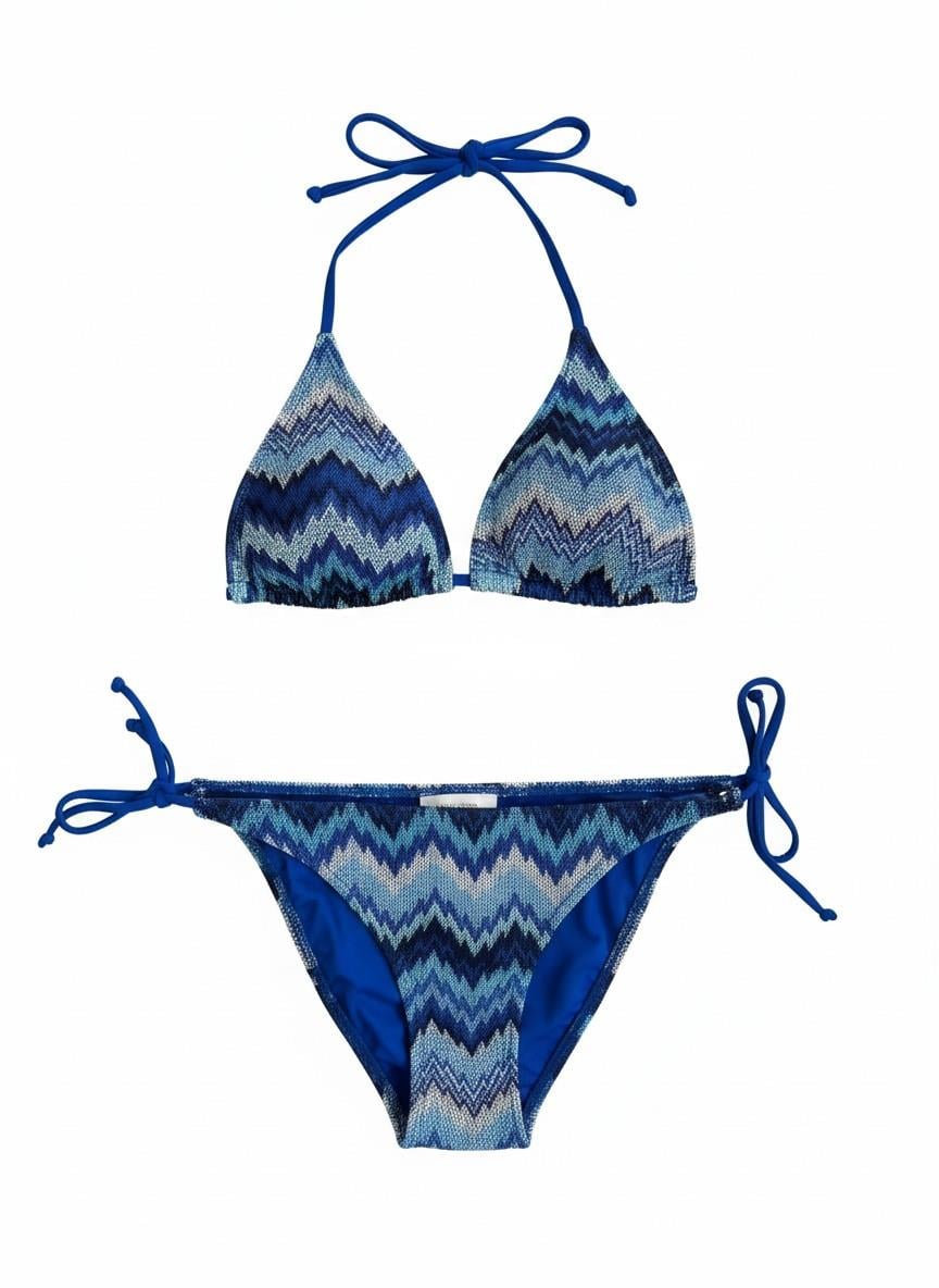 Renkli Triko Üçgen Bikini Takım