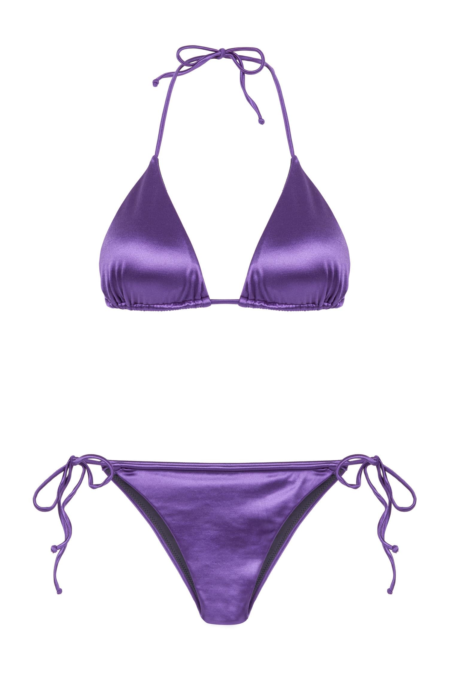 Saten Mor Üçgen Bikini Takım