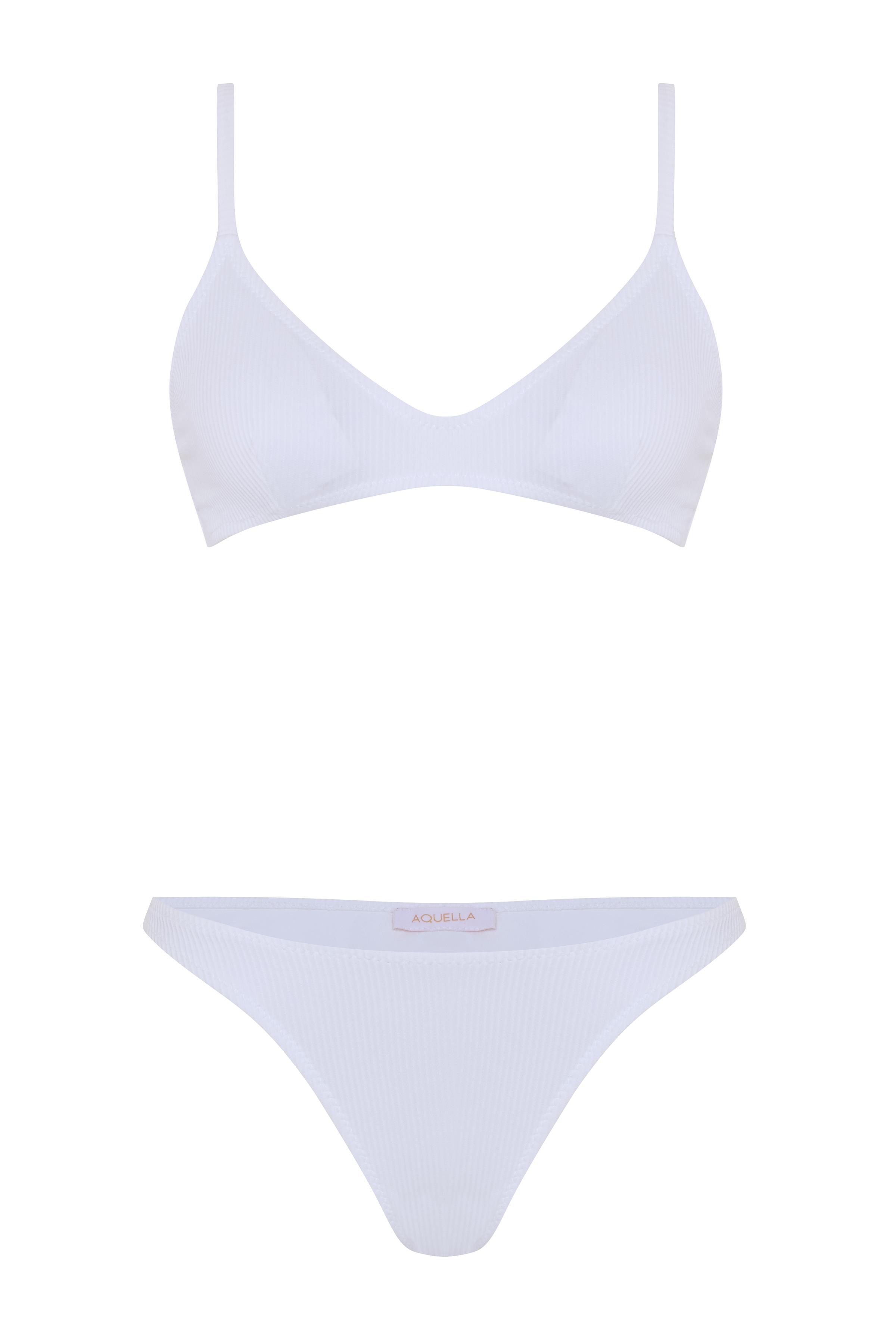 Şerit Dokulu Ekru Pensli Bikini Takım