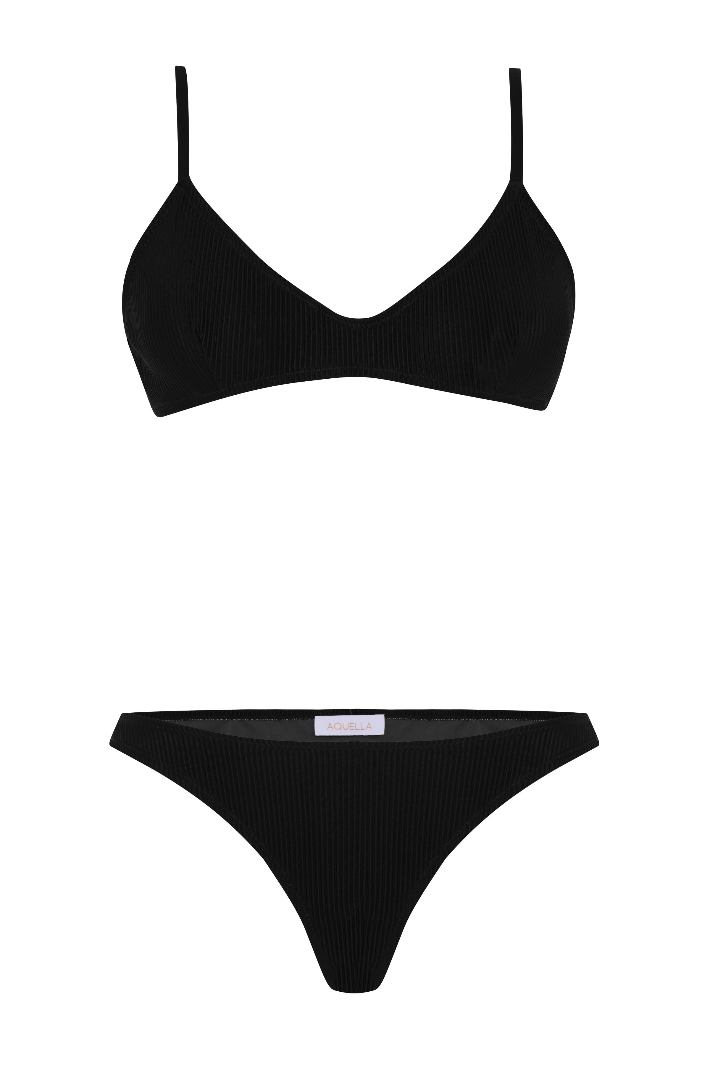 Şerit Dokulu Siyah Pensli Bikini Takım