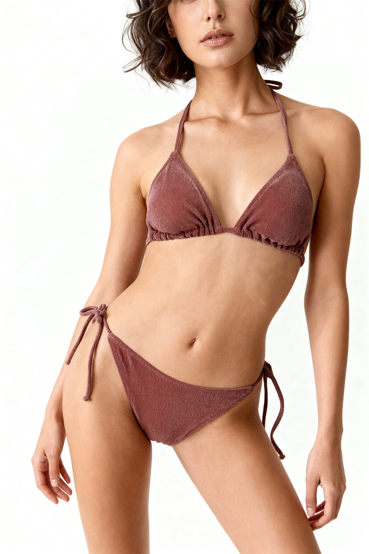 Simli Gül Kurusu Üçgen Bikini Takım