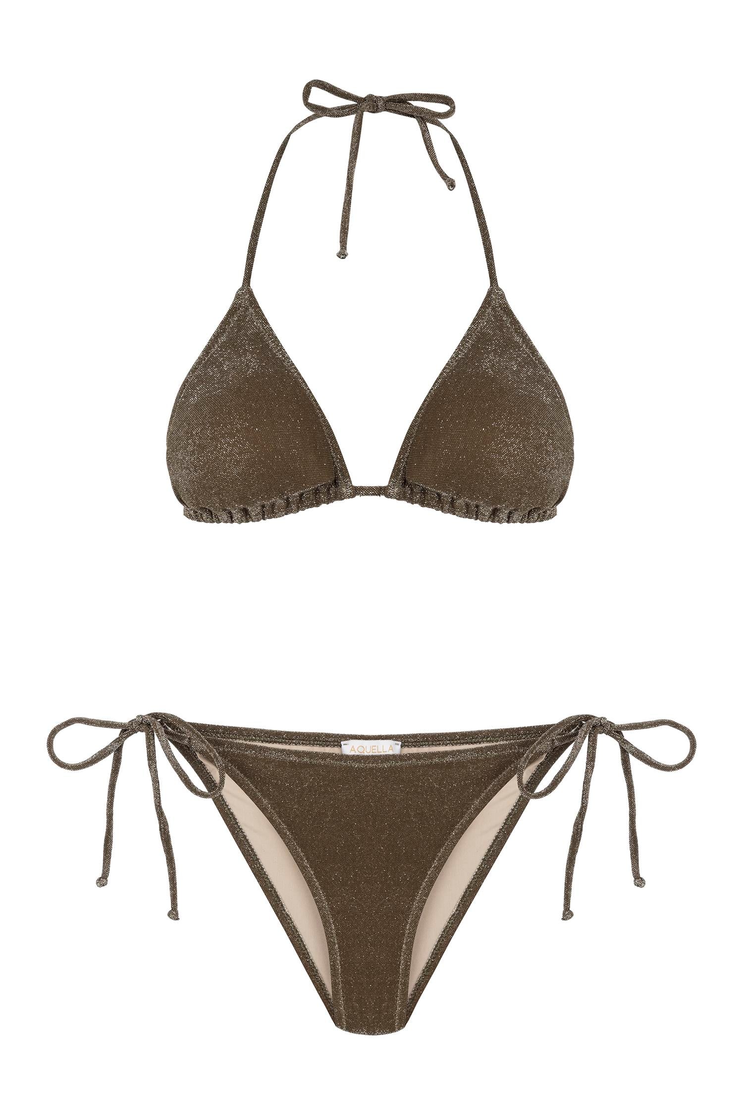 Simli Haki Üçgen Bikini Takım