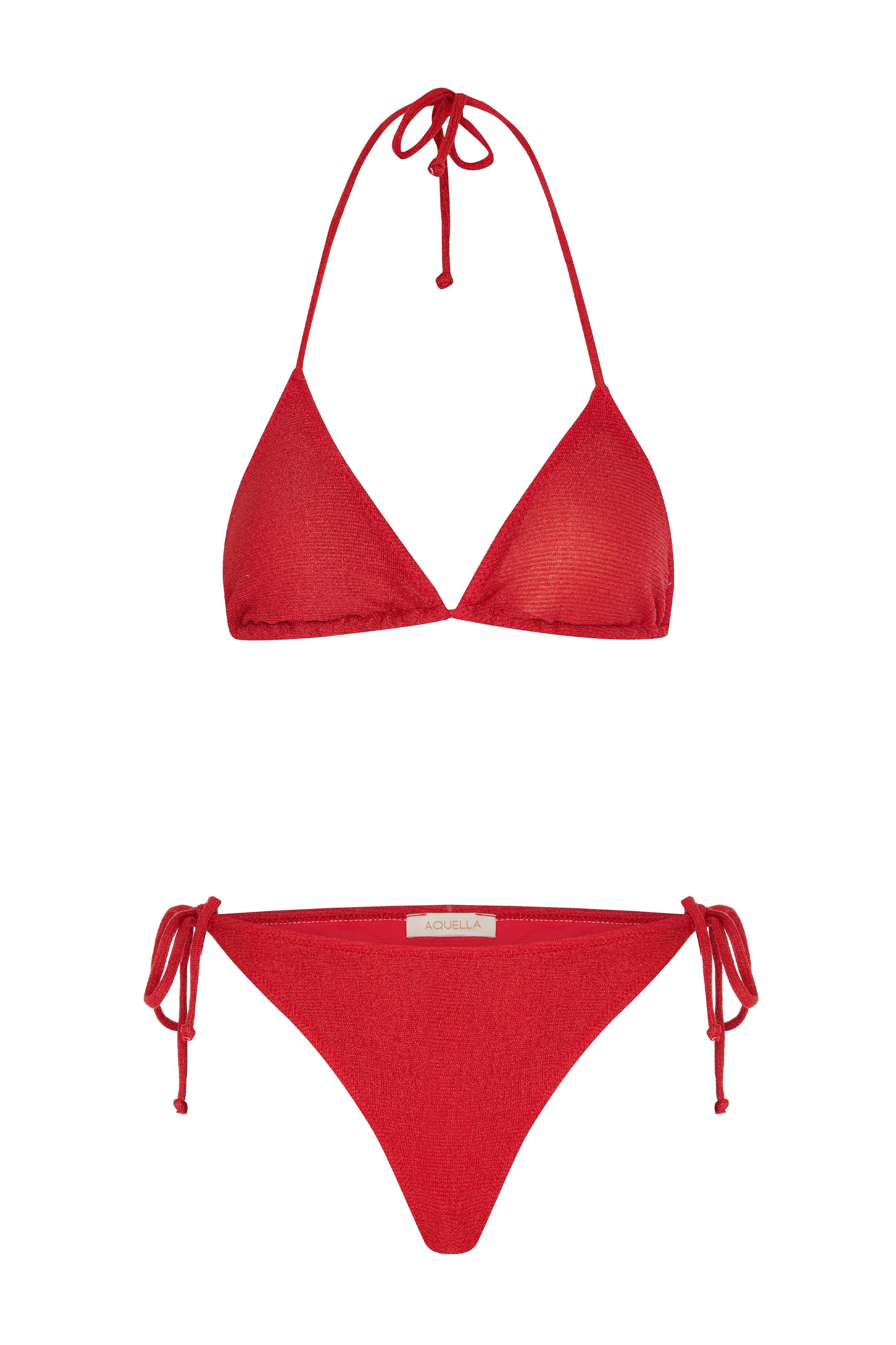 Simli Kırmızı Üçgen Bikini Takımı