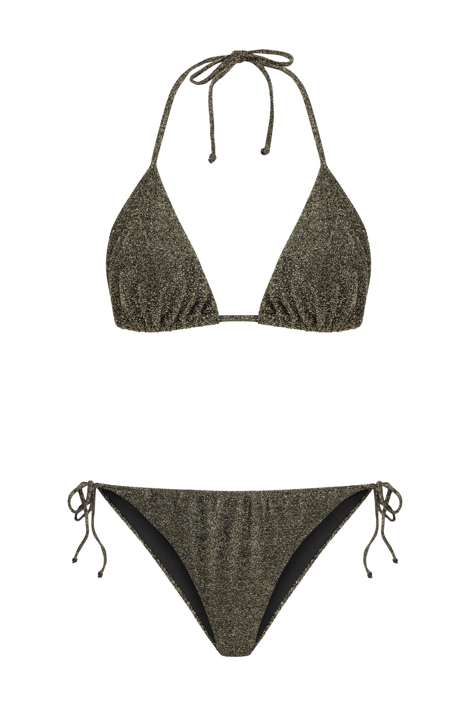 Simli Lurex Siyah Üçgen Bikini Takım