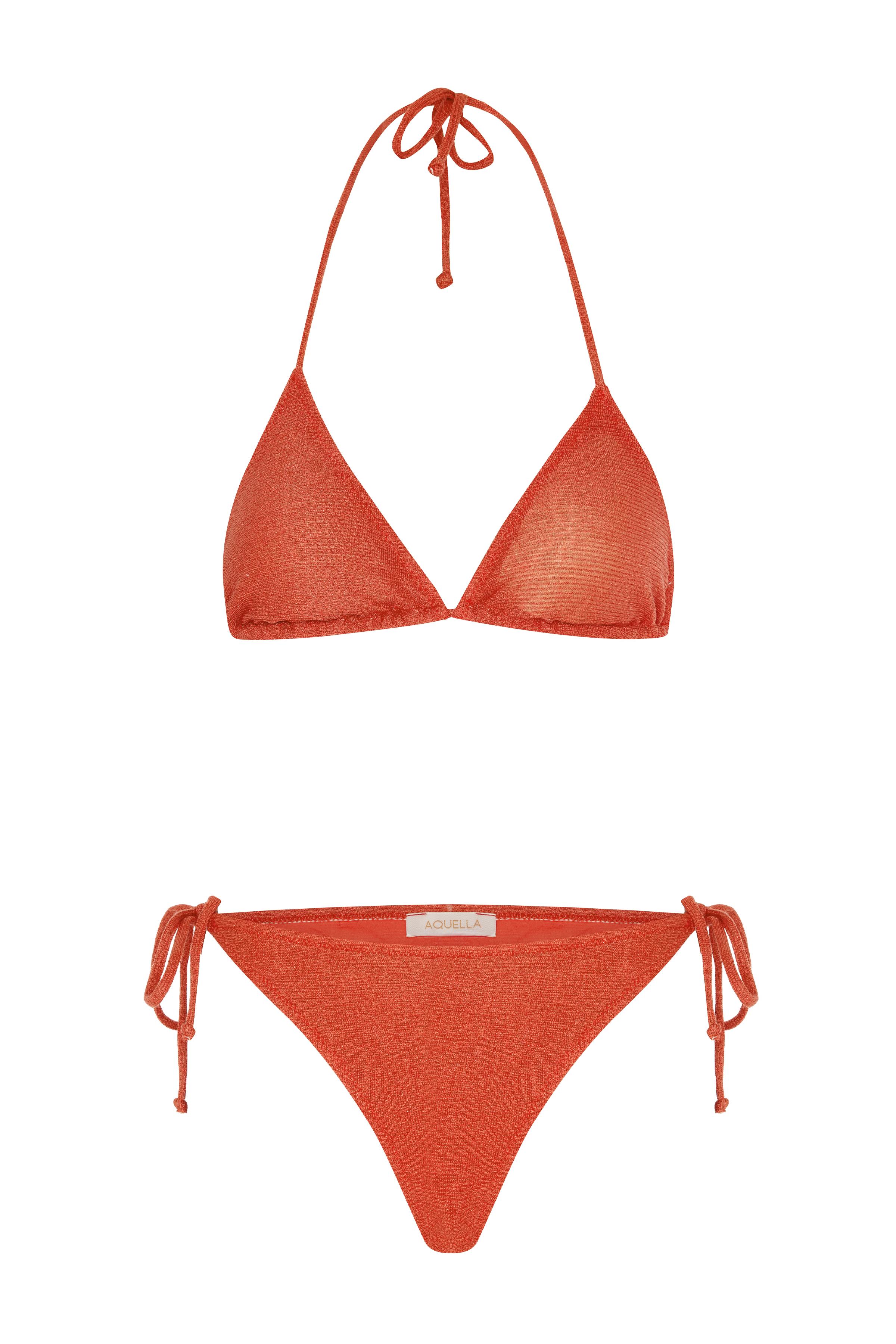 Simli Oranj Üçgen Bikini Takımı