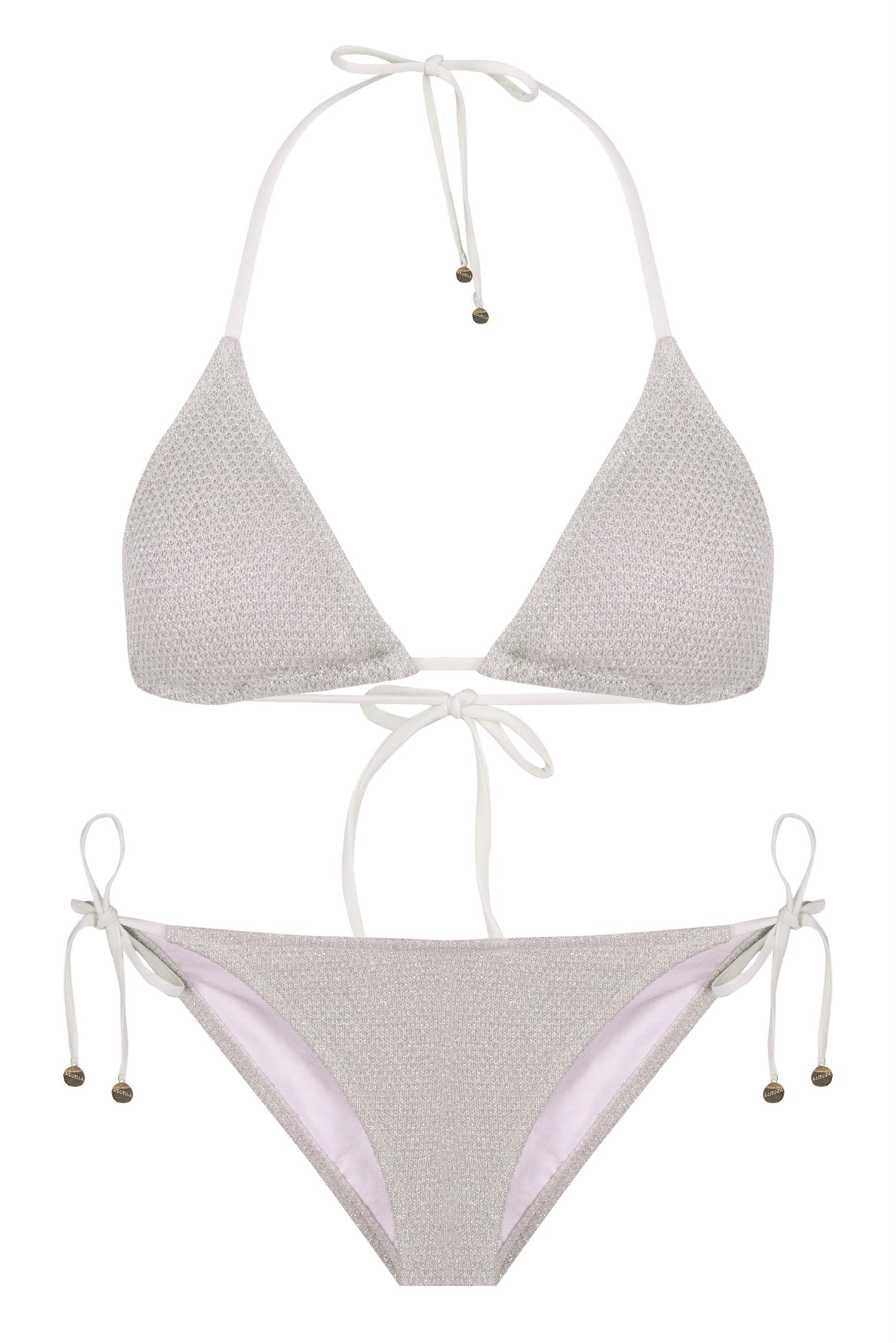 Simli Triko Gold Üçgen Bikini Takım