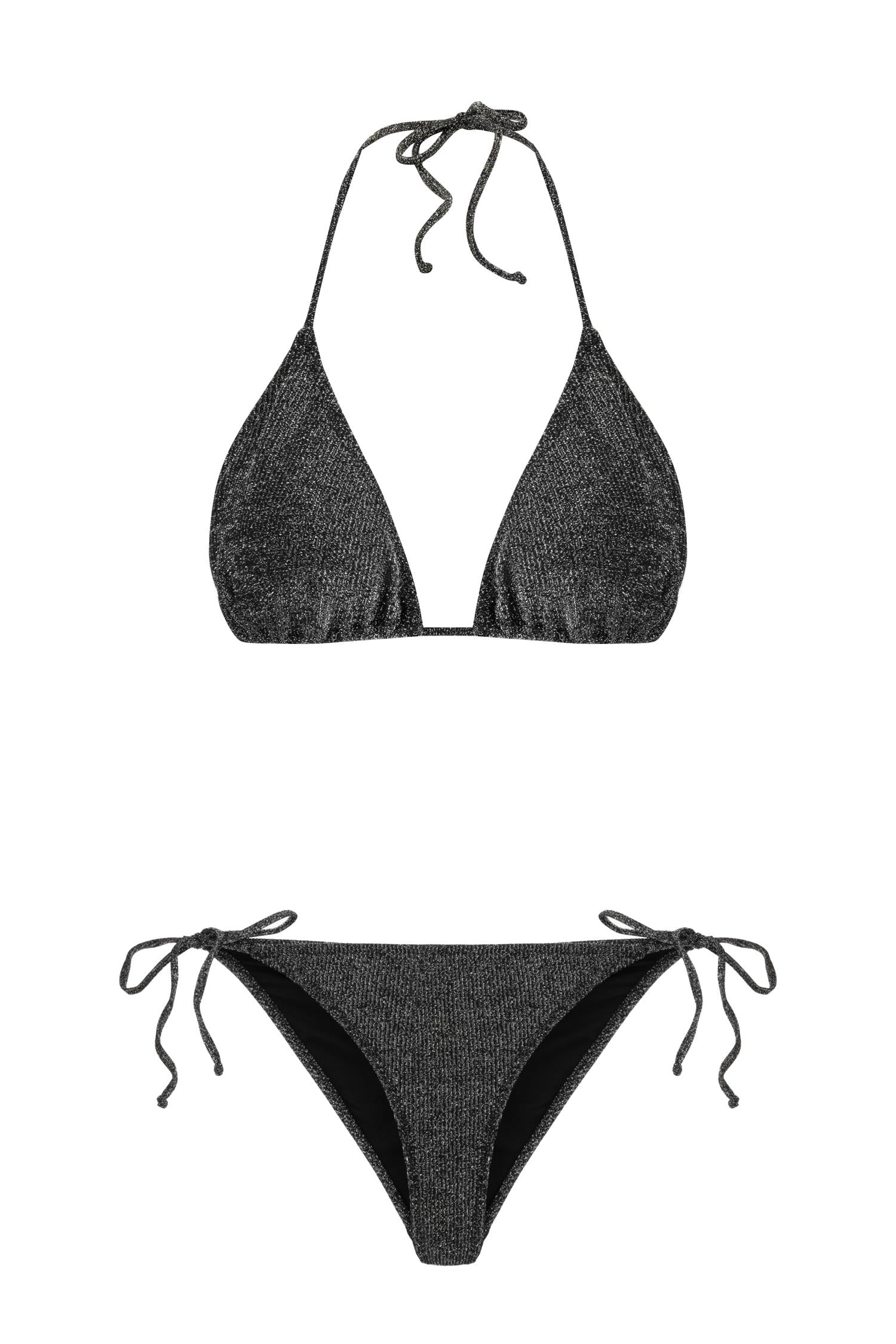 Siyah Lureks Büzgülü Üçgen Bikini Takım
