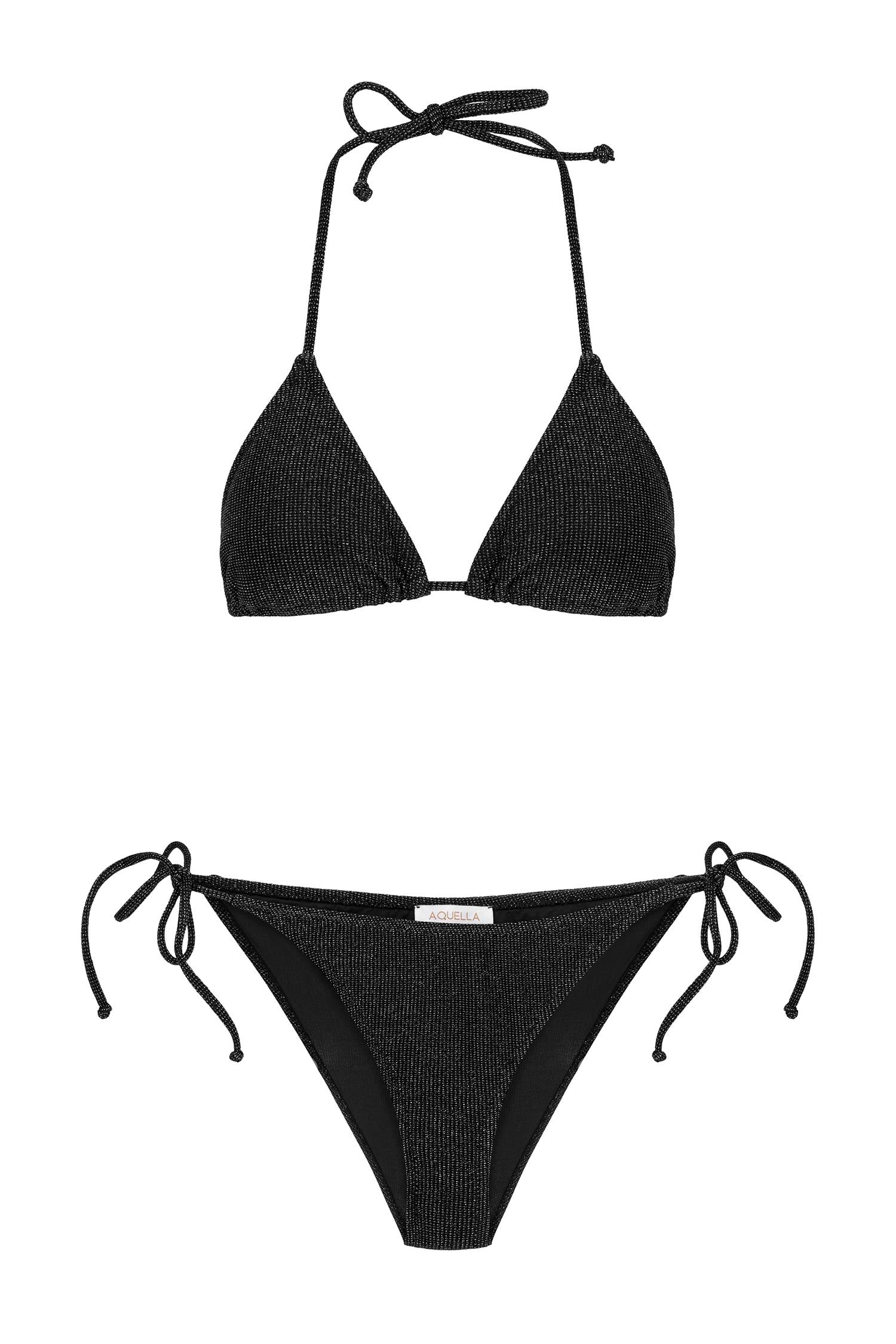 Siyah Simli Üçgen Bikini Takım