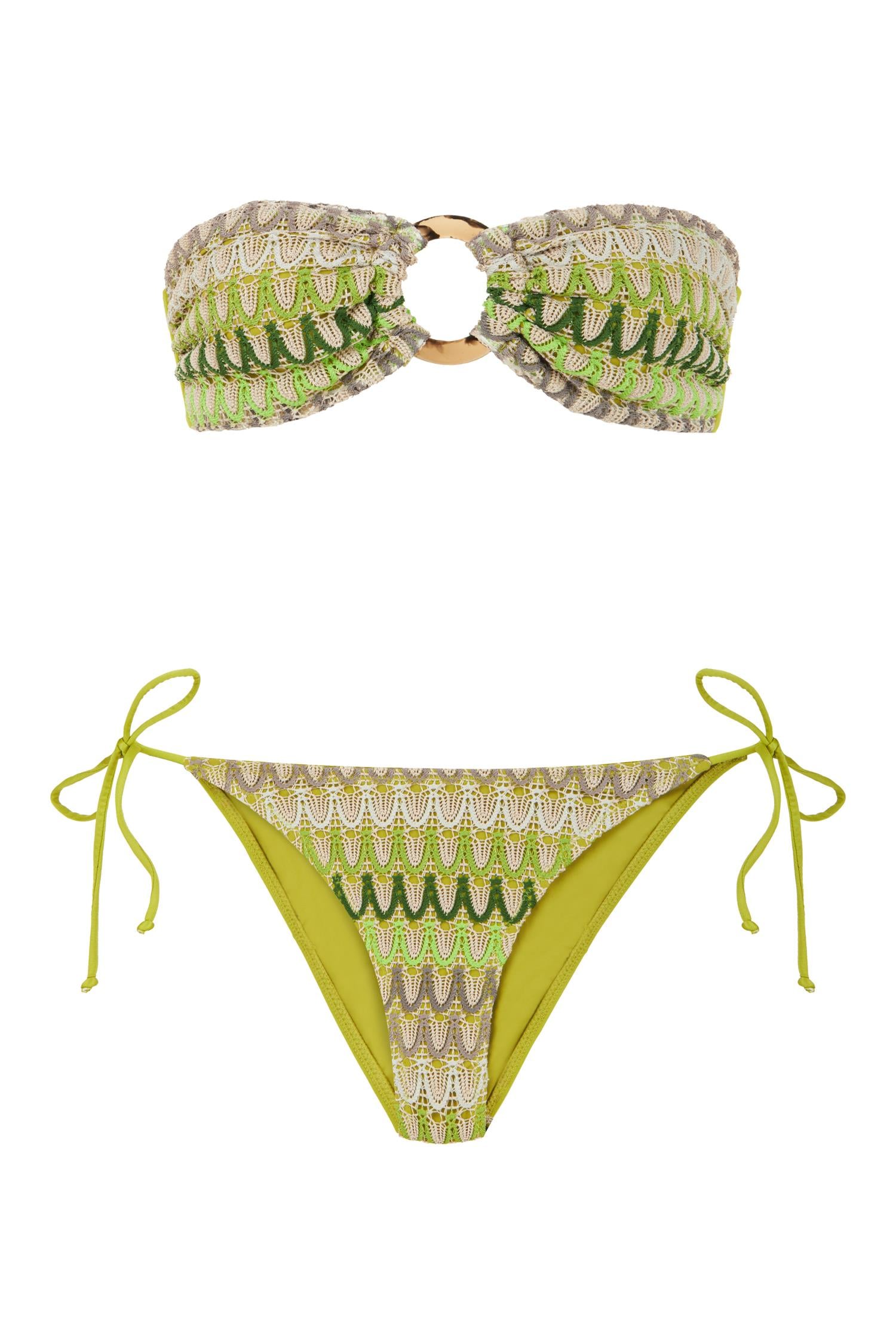 Straplez Renkli Triko Bikini Takım
