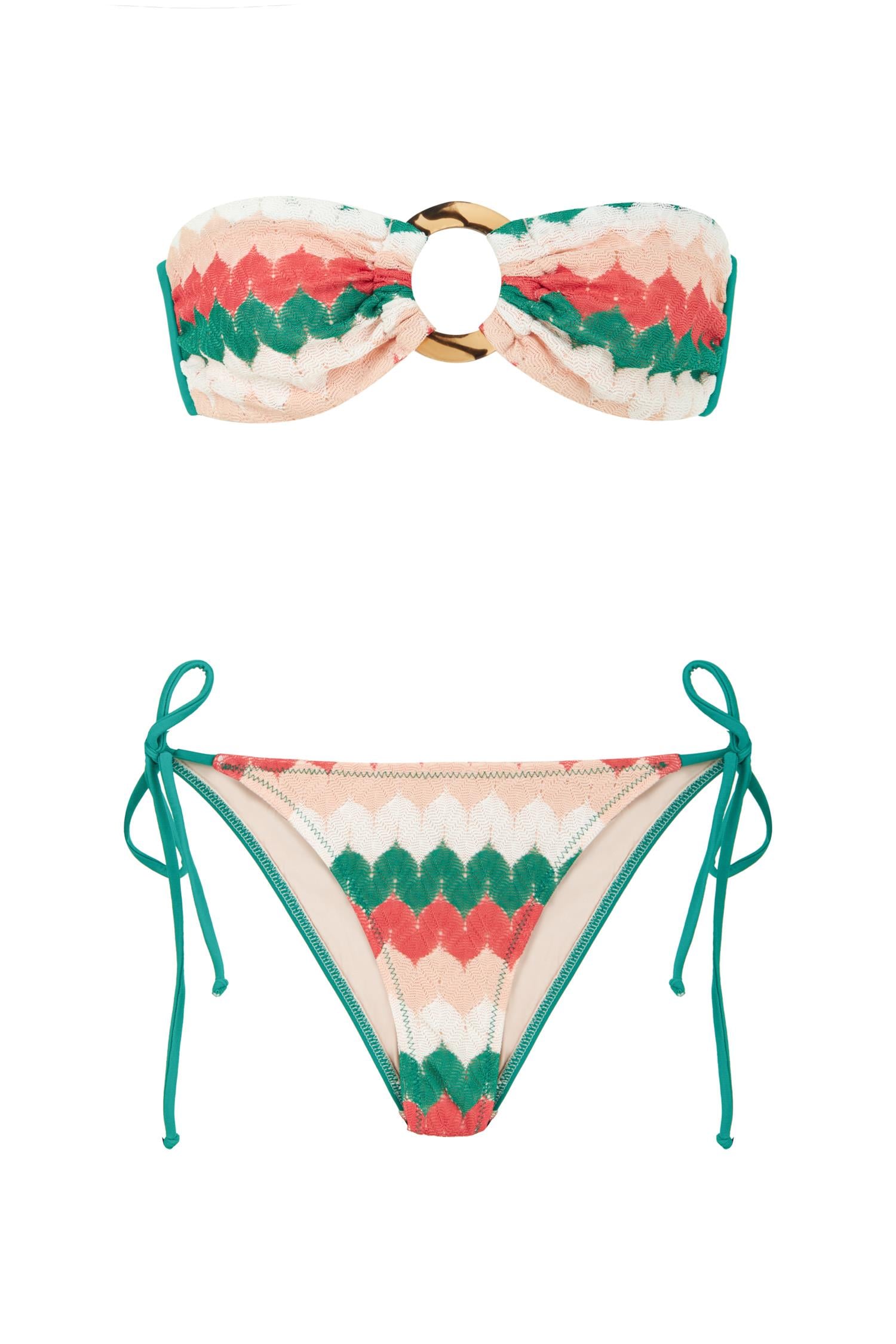 Straplez Renkli Triko Bikini Takım