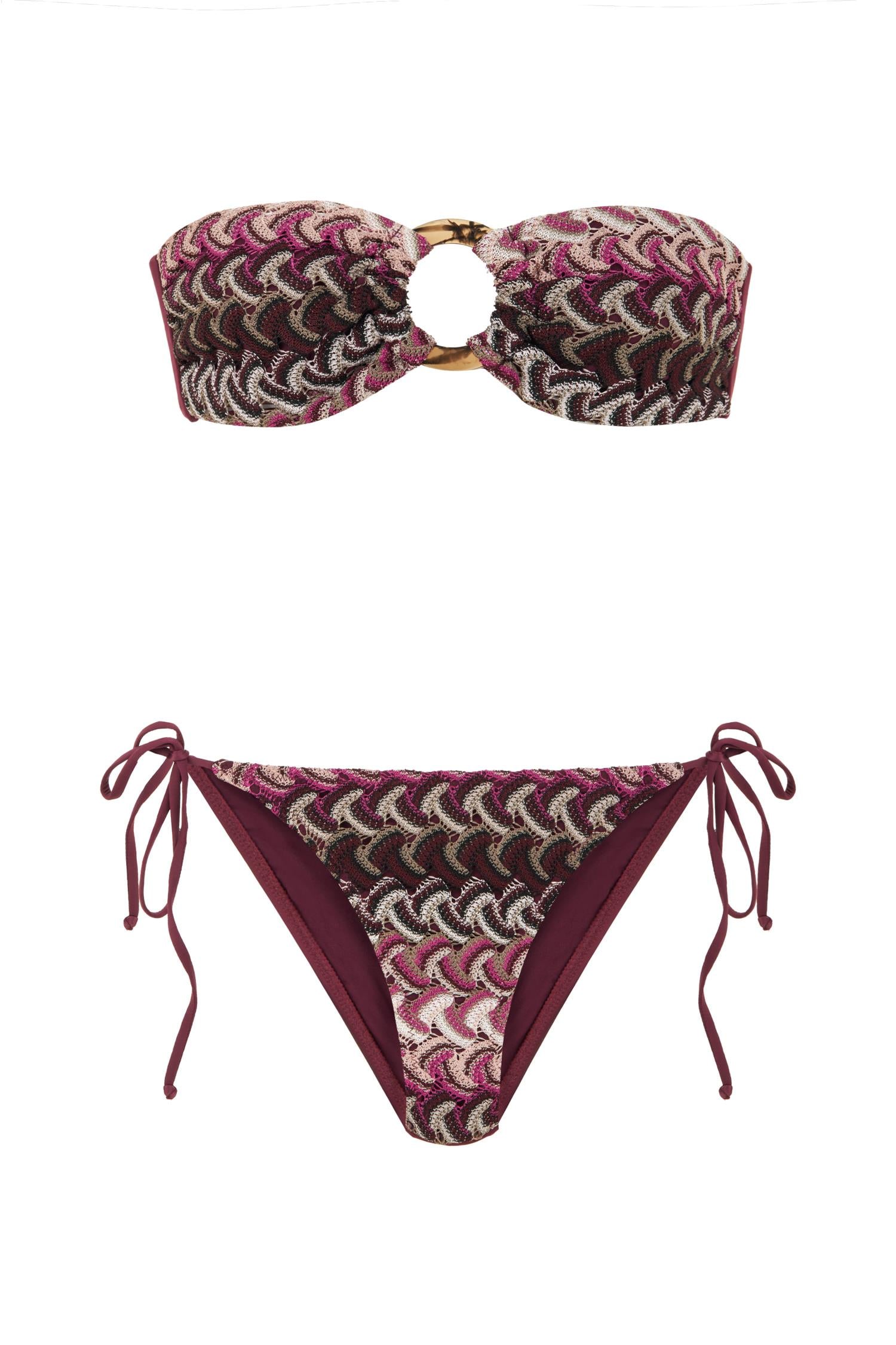 Straplez Renkli Triko Bikini Takım