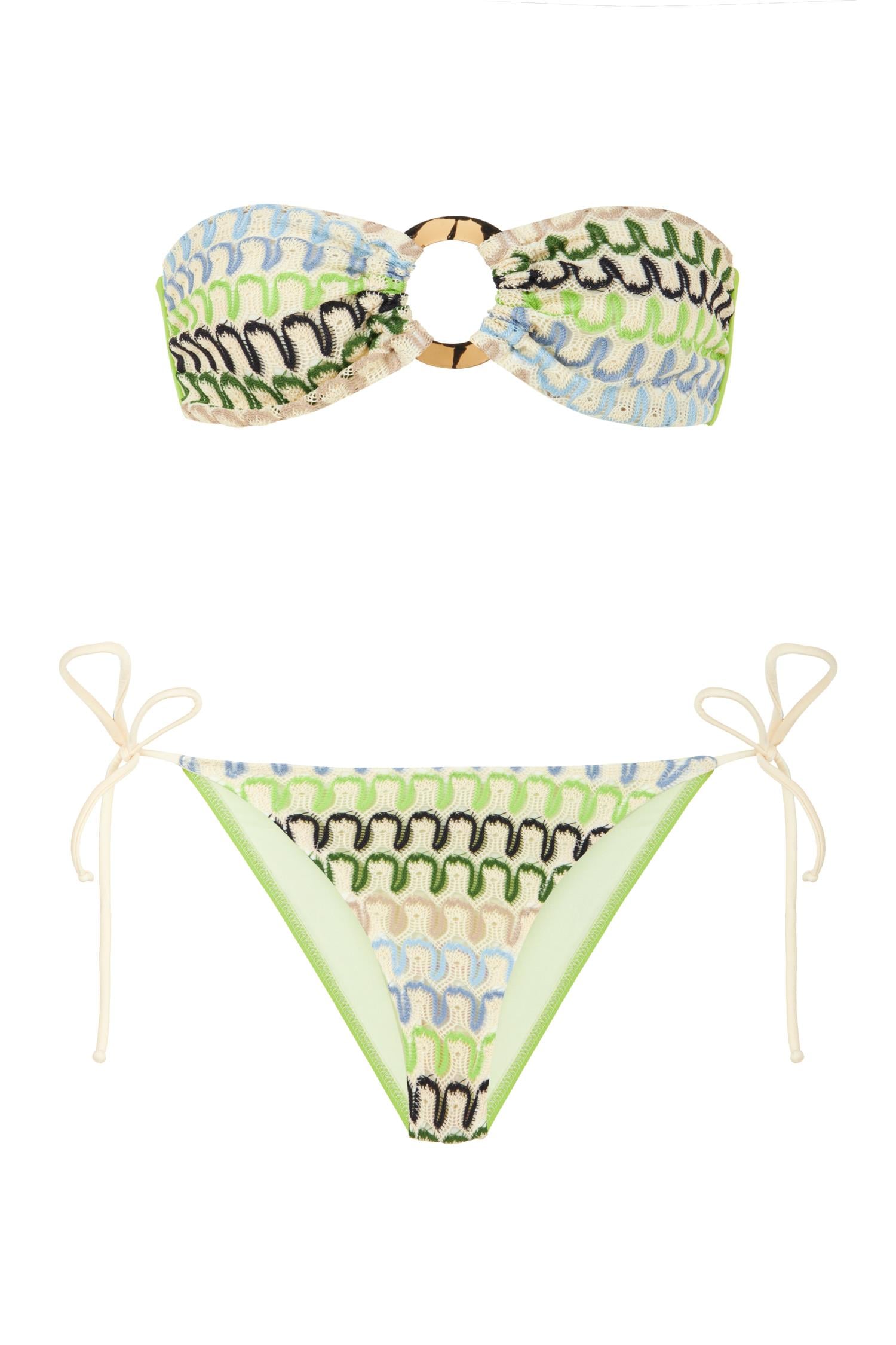 Straplez Renkli Triko Bikini Takım