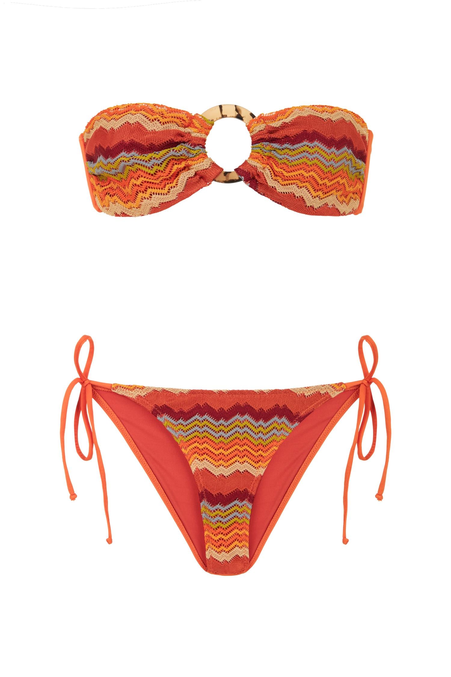Straplez Renkli Triko Bikini Takım