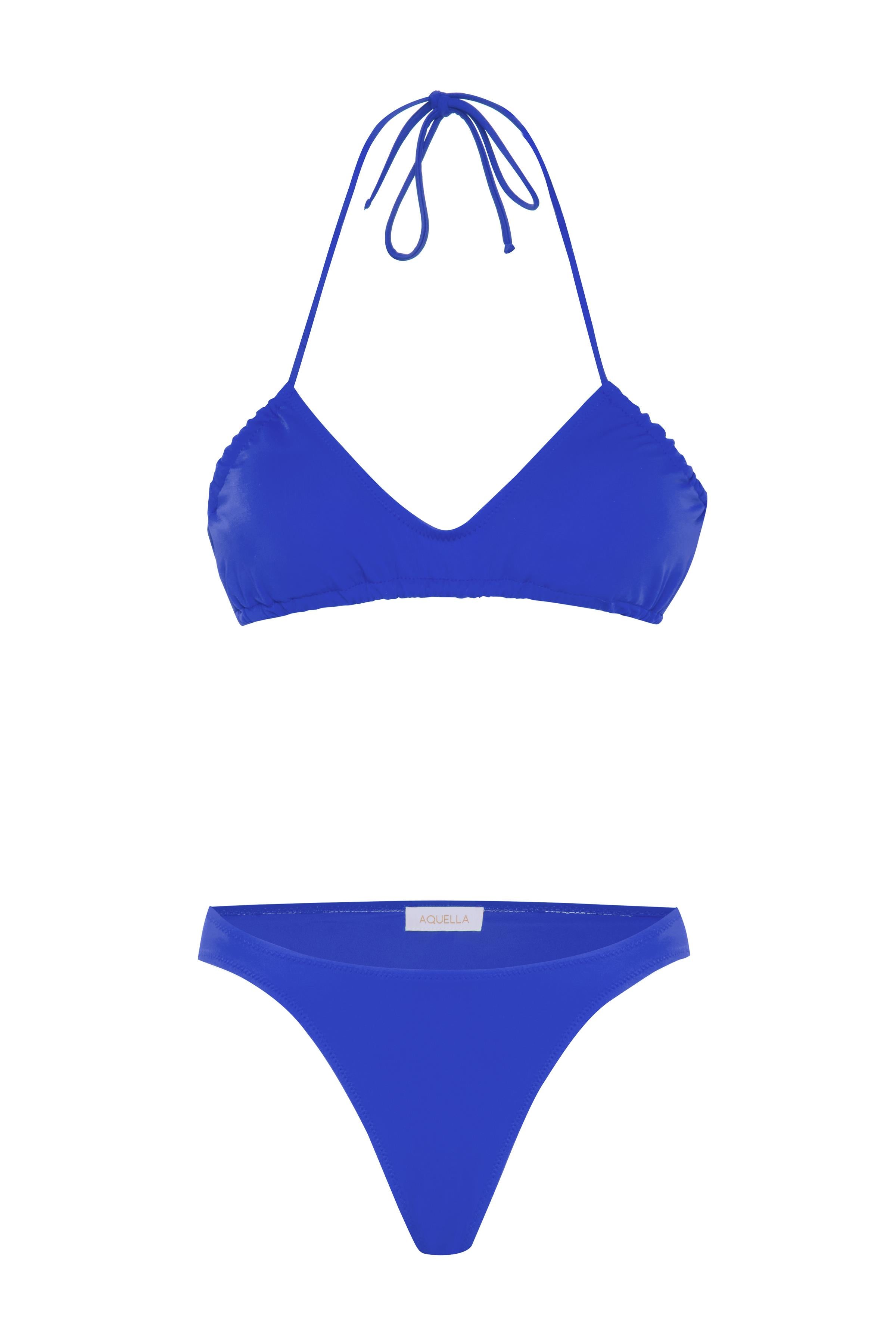 Straplez Saks Mavi Bikini Takım