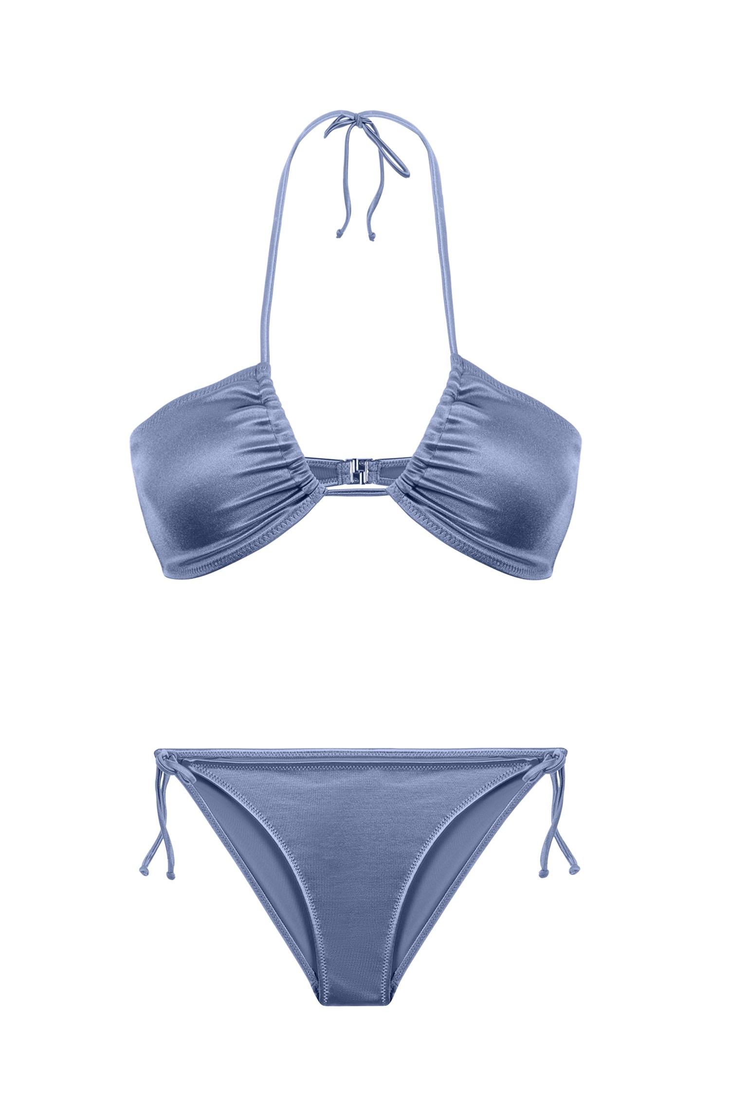 Straplez Saten Lacivert Halter Bikini Takım