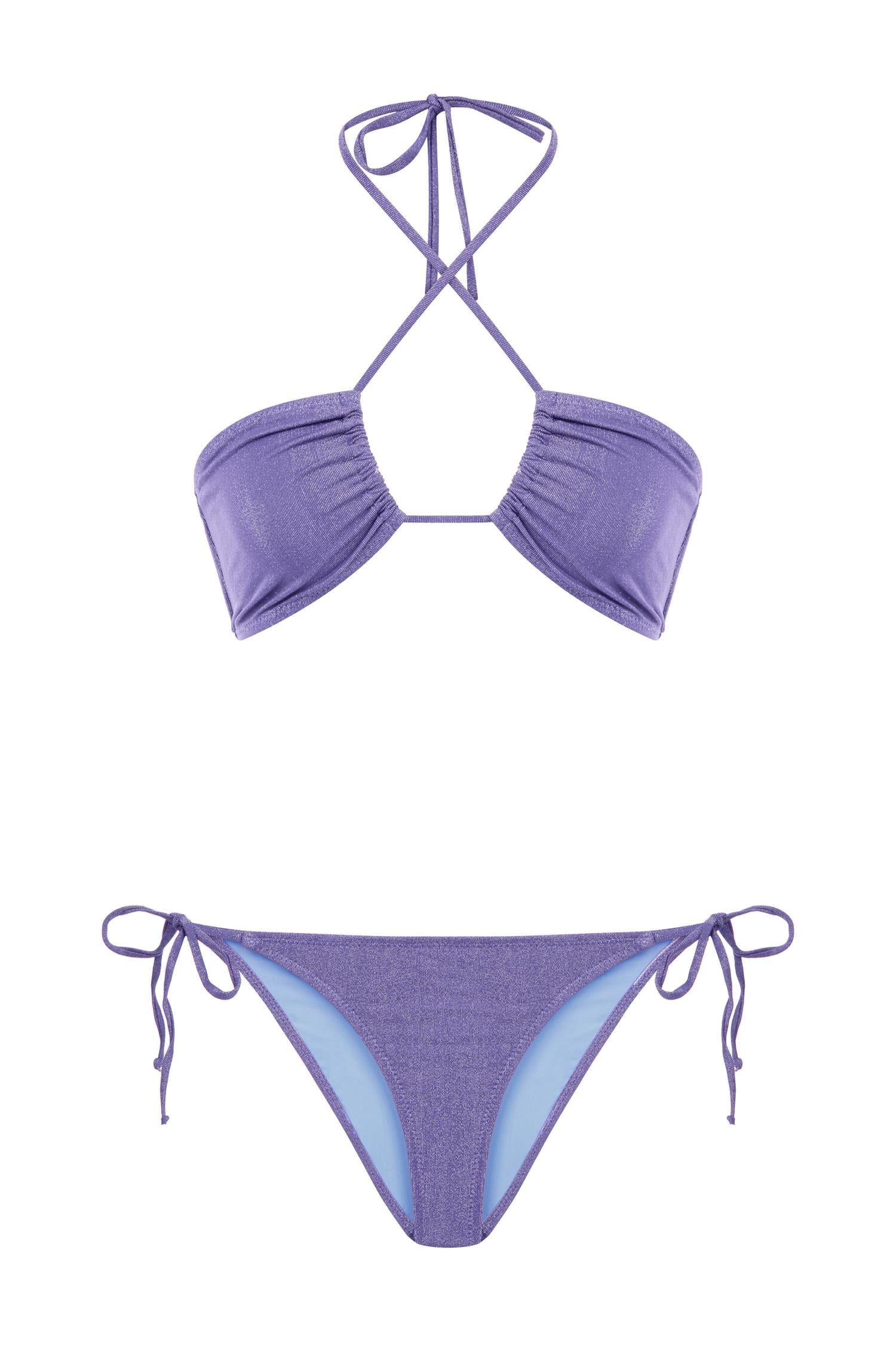 Straplez Simli Lila Halter Bikini Takım