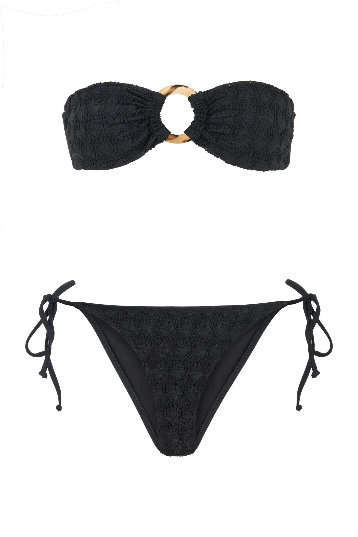 Straplez Siyah Triko Bikini Takım