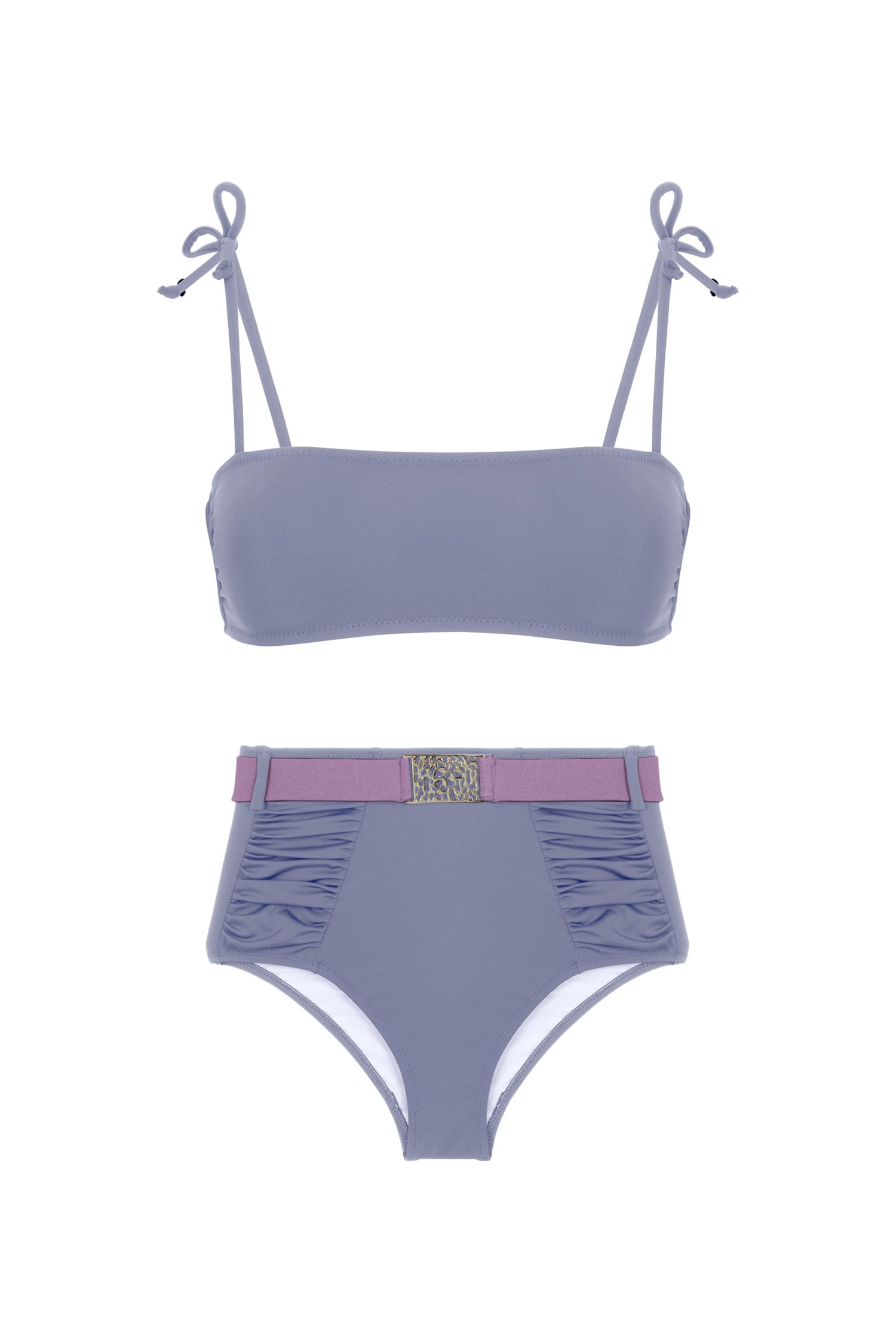 Straplez Yüksek Bel Gri Bikini Takım