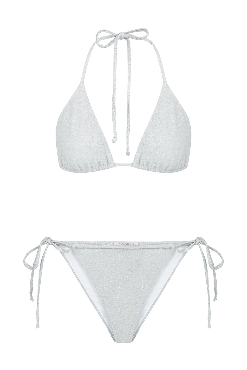 Su Yeşili Parlak Simli Üçgen Bikini Takım