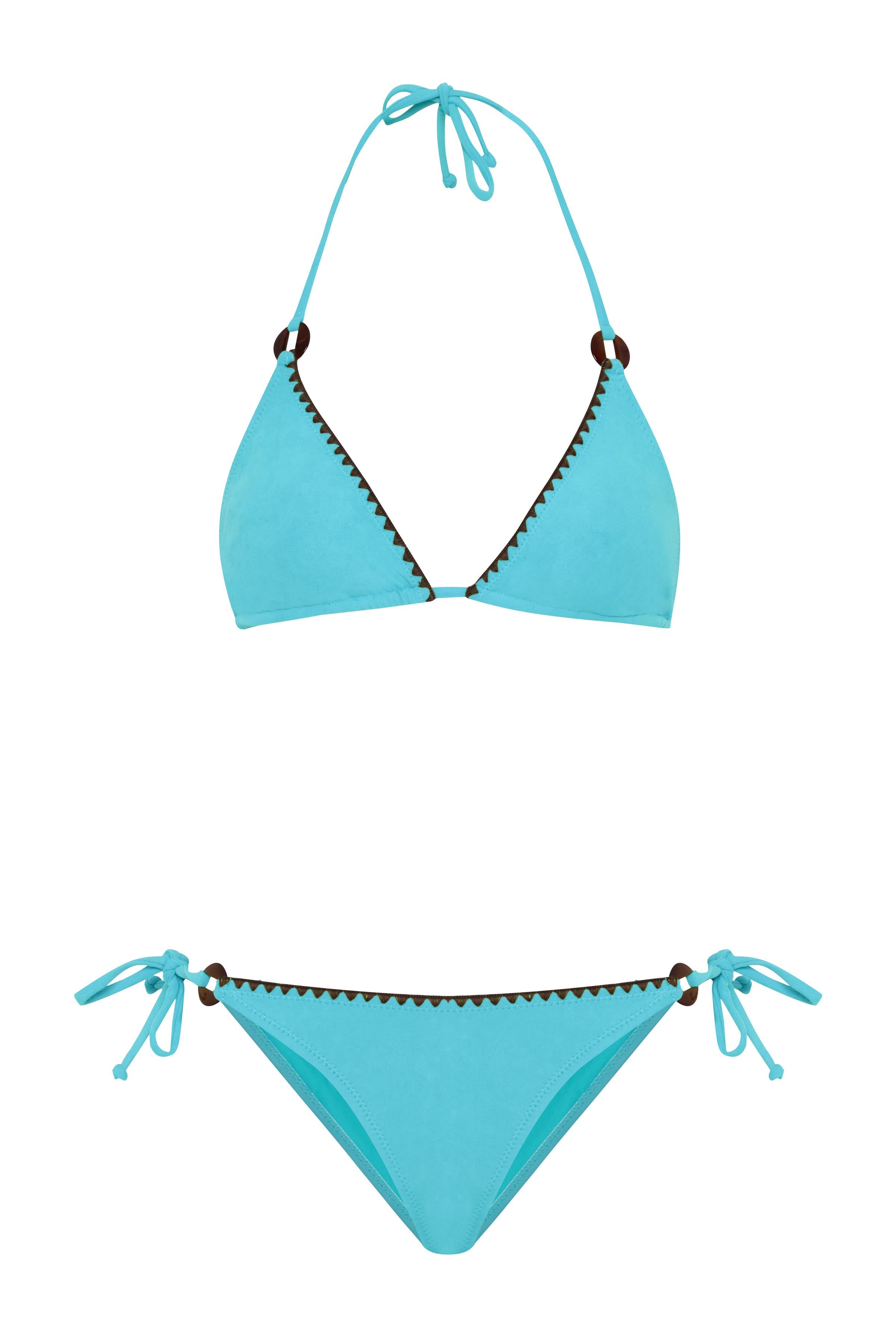 Süet Dokulu Bebe Mavi Üçgen Bikini Takım