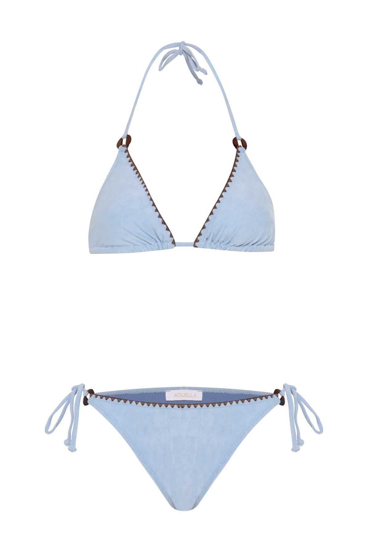 Süet Dokulu Mavi Üçgen Bikini Takım