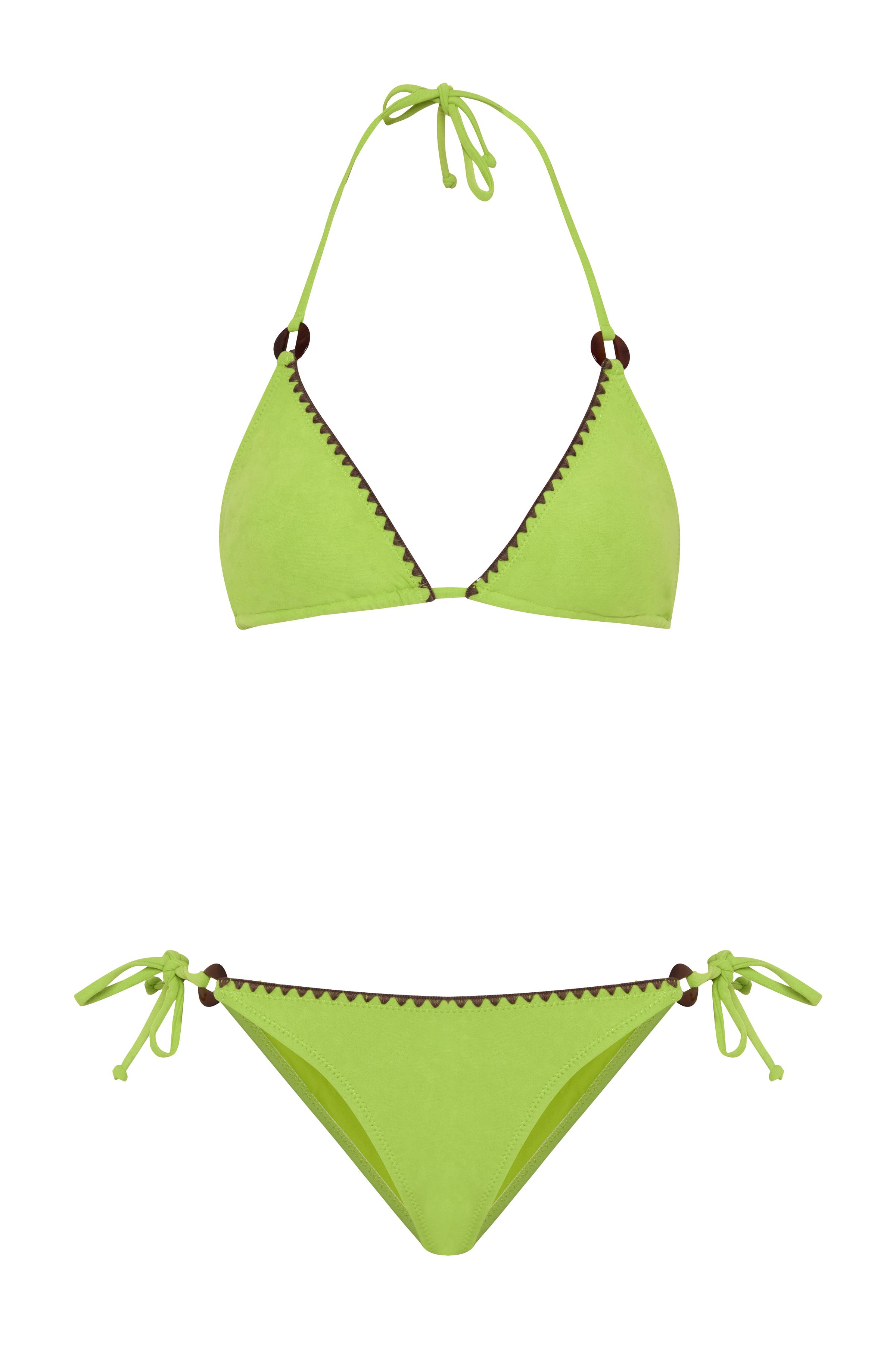 Süet Dokulu Neon Yeşil Üçgen Bikini Takım