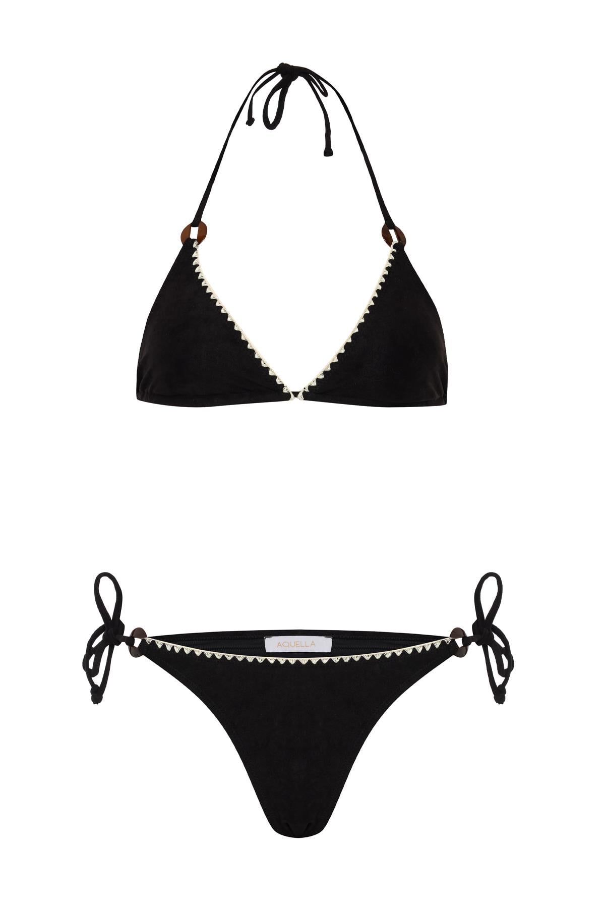 Süet Dokulu Siyah Üçgen Bikini Takım